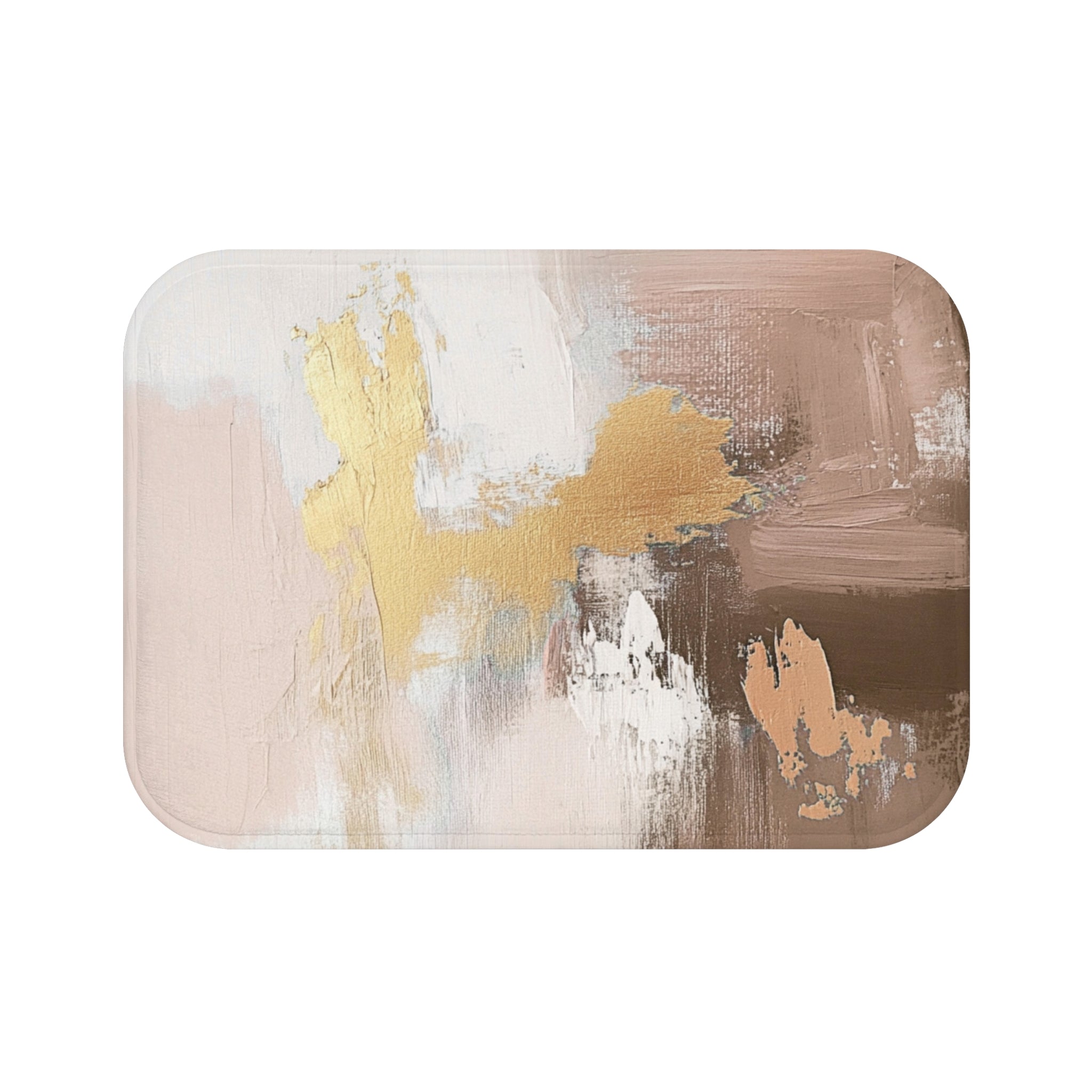 Abstract Bath Mat | Kitchen Mat, Earthy Neutral Brown Beige, Muted Gold Ombre