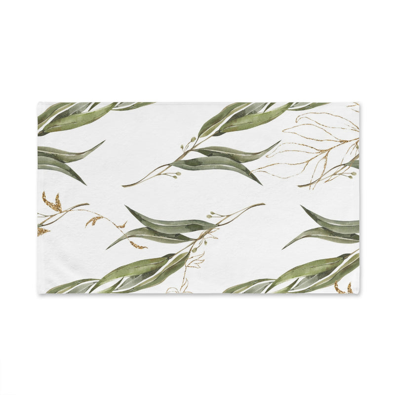 Kitchen, Bath Hand Towel | Boho Floral, Sage Green, White Gold Beige Leaves