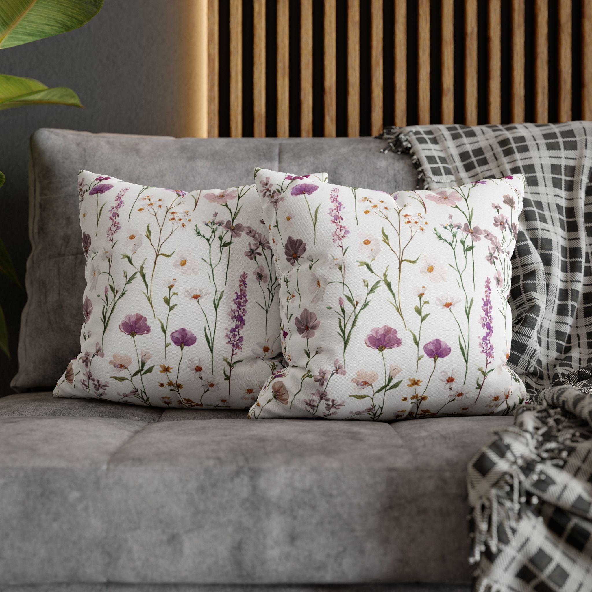 Floral Pillow Cover | Mauve Wildflowers Watercolor Pillowcase