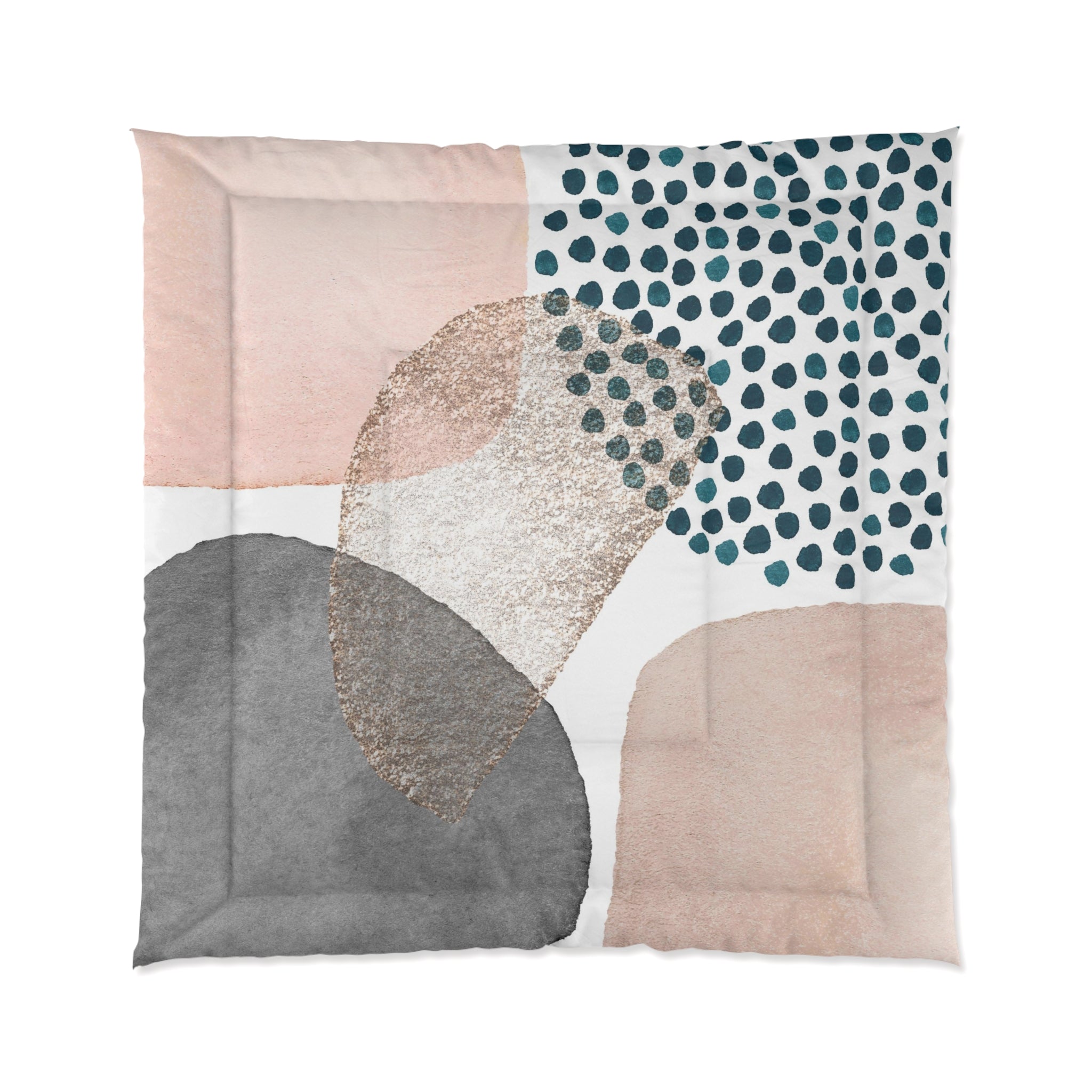 Abstract Bedding Comforter | Modern Blush Pink, White Beige, Grey Blue