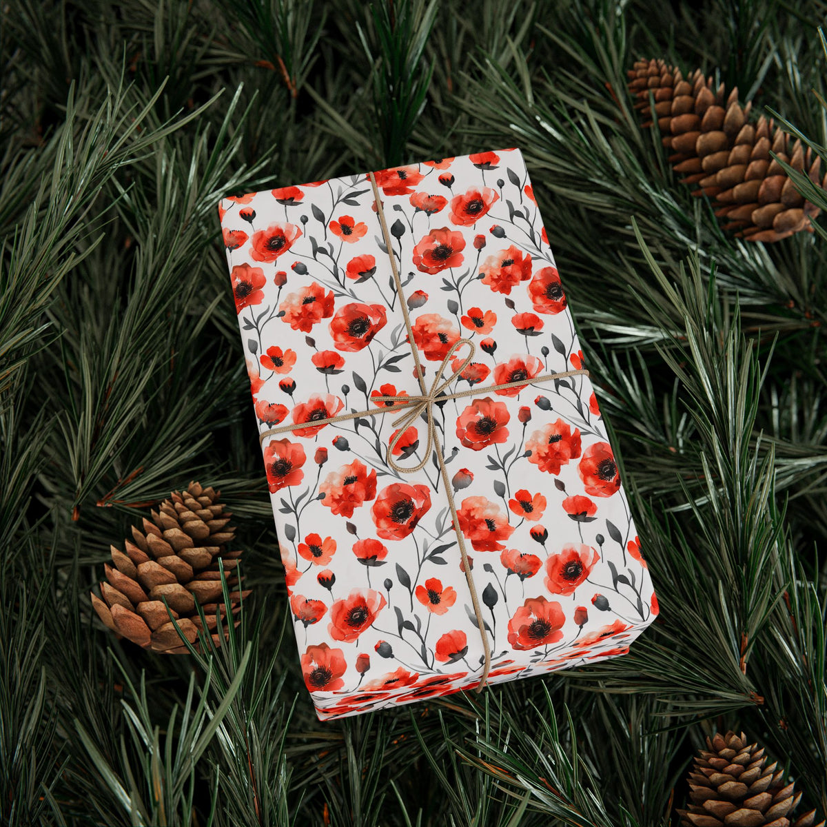 Red Watercolor Poppy Wrapping Paper, Floral Gift Wrap