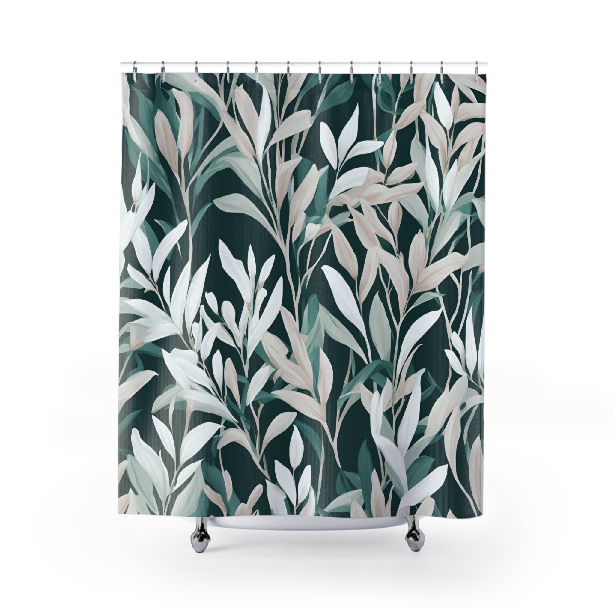 Boho Shower Curtain | Green White Beige