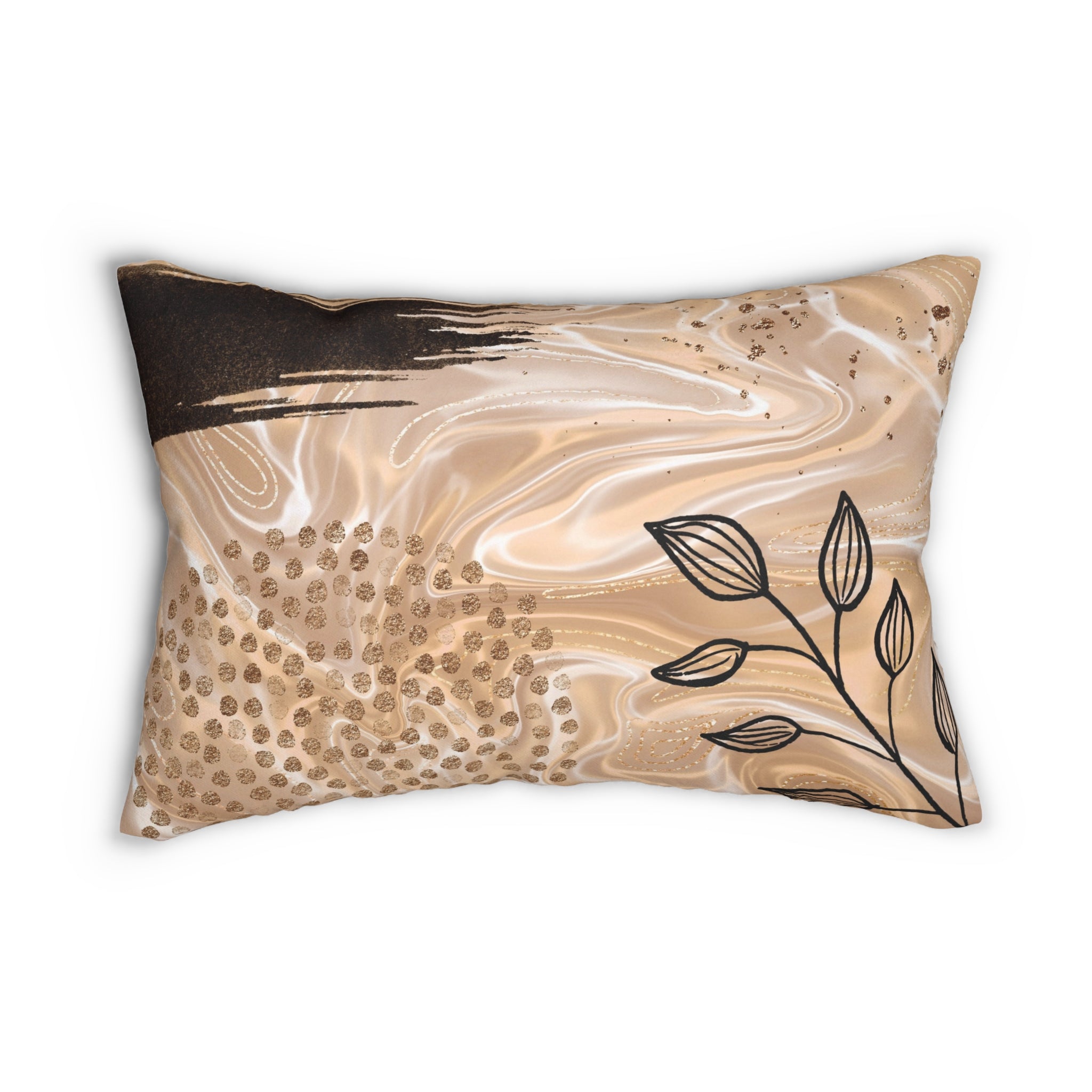 Beige Lumbar Pillow | Black Line Art