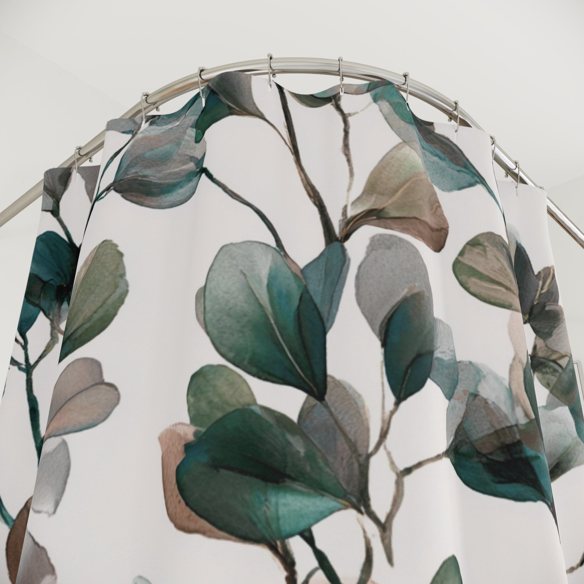 Floral Shower Curtain | Boho Abstract Beige Teal Green