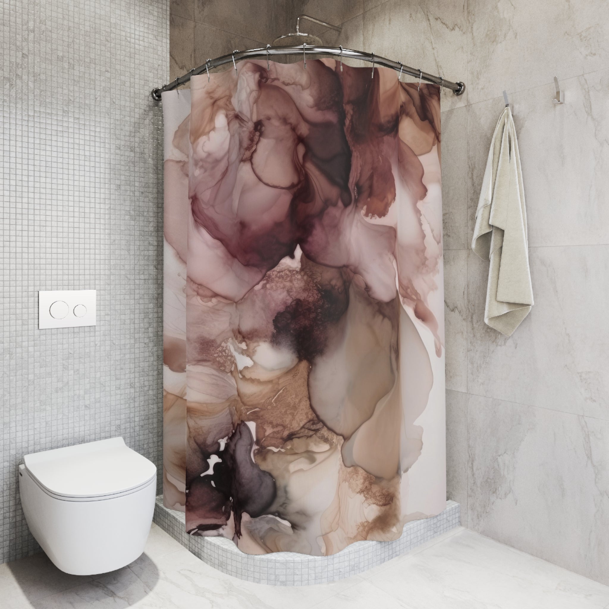 Floral Shower Curtain | Abstract Alcohol Ink, Mauve Pink Beige