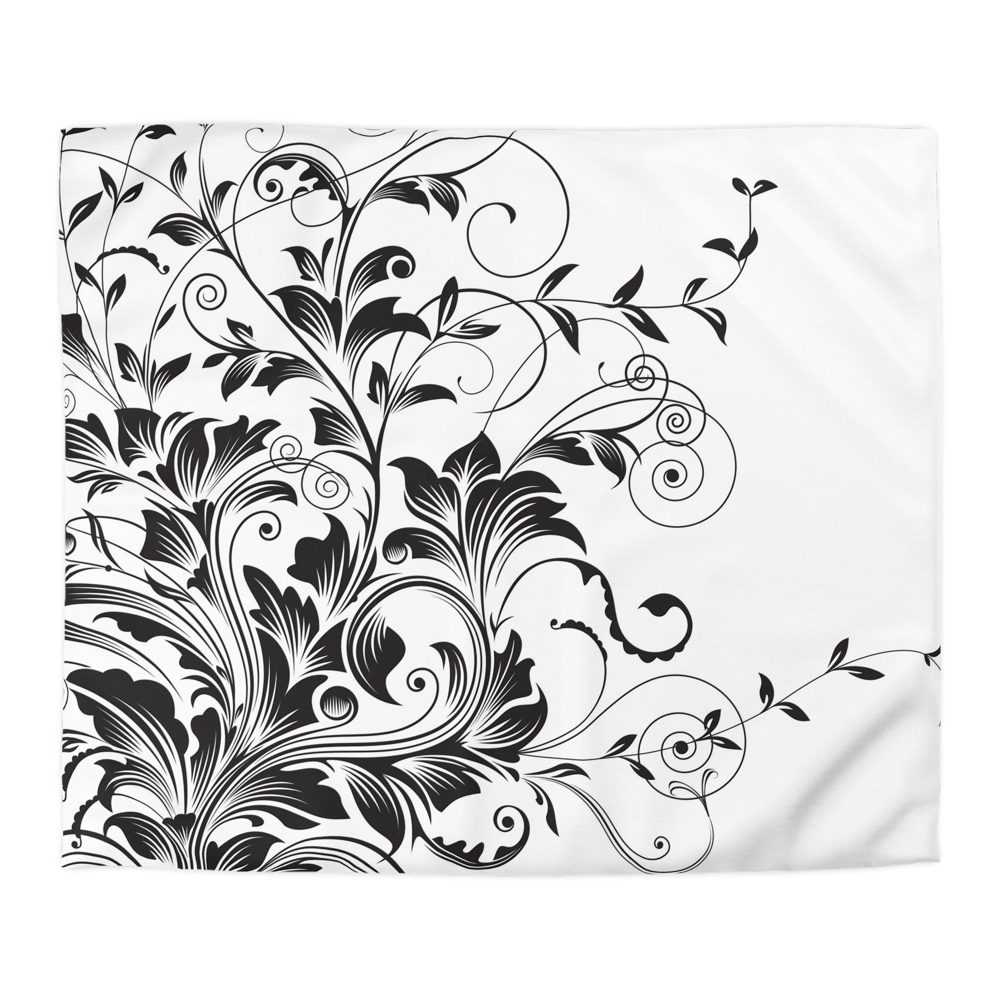 Black White Floral Duvet Cover | Minimalist Blanket Cover