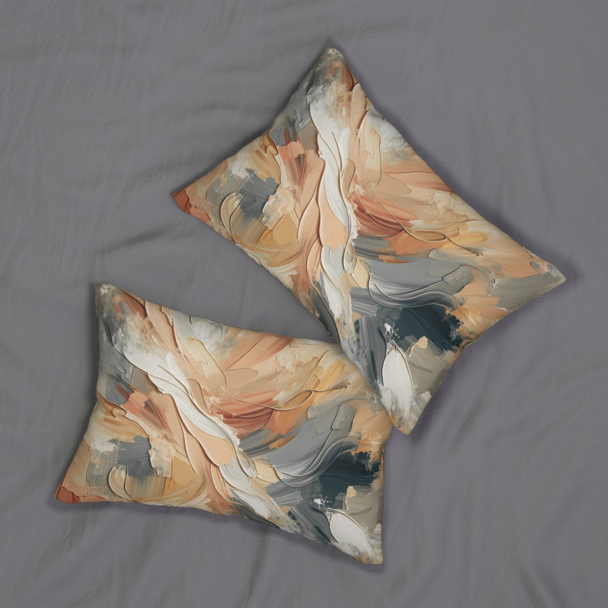 Abstract Lumbar Pillow | Grey, Beige White Acrylic Paint Print