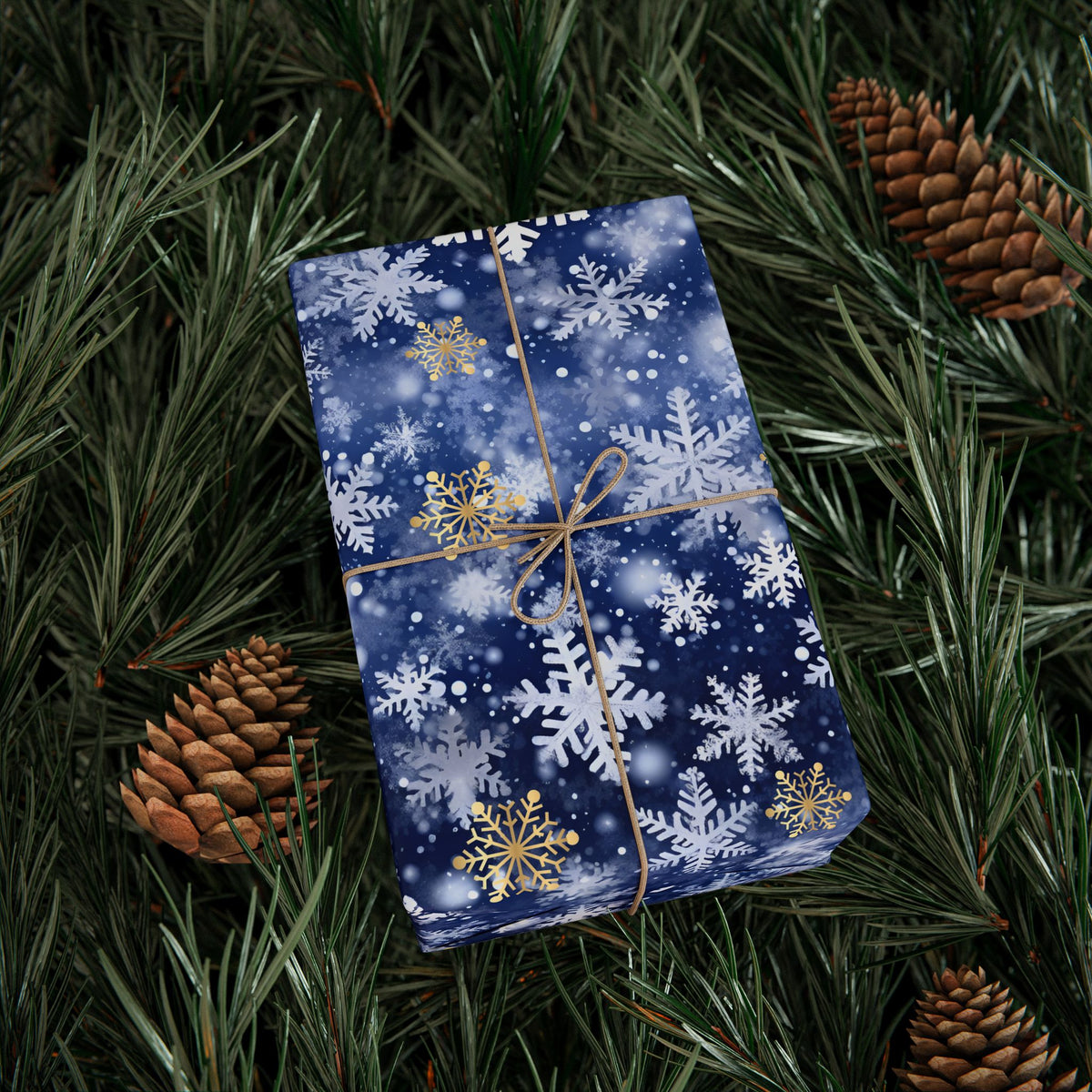 Navy Blue White Snowflake Winter Wrapping Paper, Gift Wrap