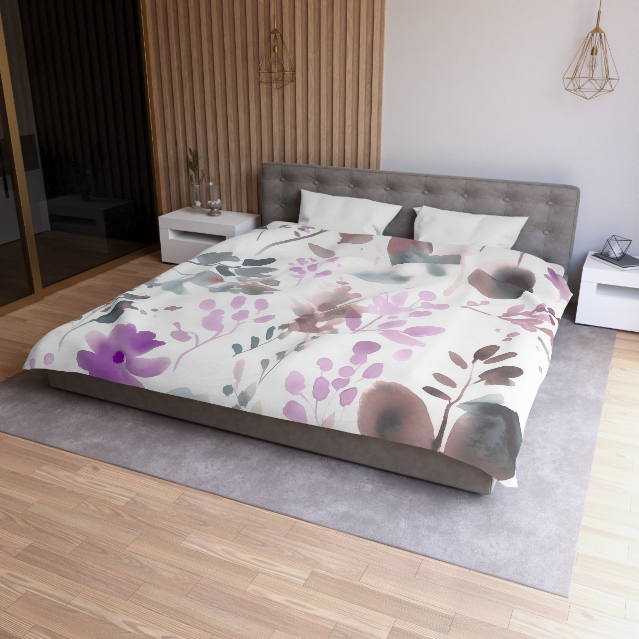 Abstract Duvet, Pillow Cover | Floral, Pink Grey White Bedroom Decor
