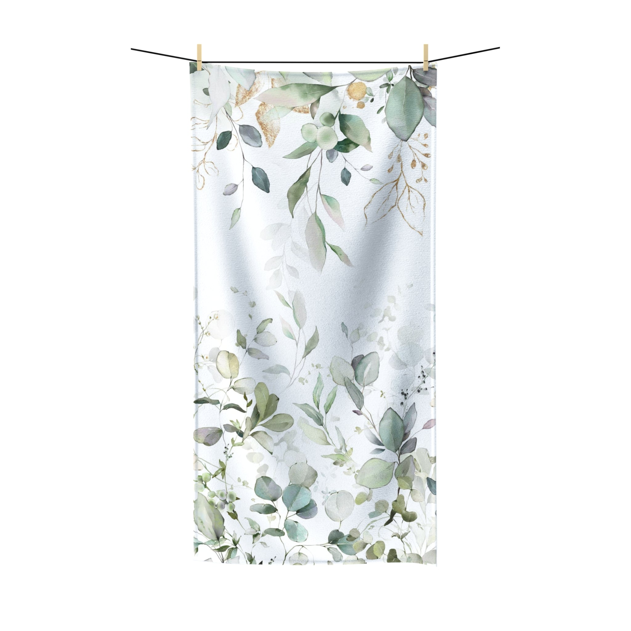 Floral Bath Beach Towel | White Sage Green Eucalyptus Leaves