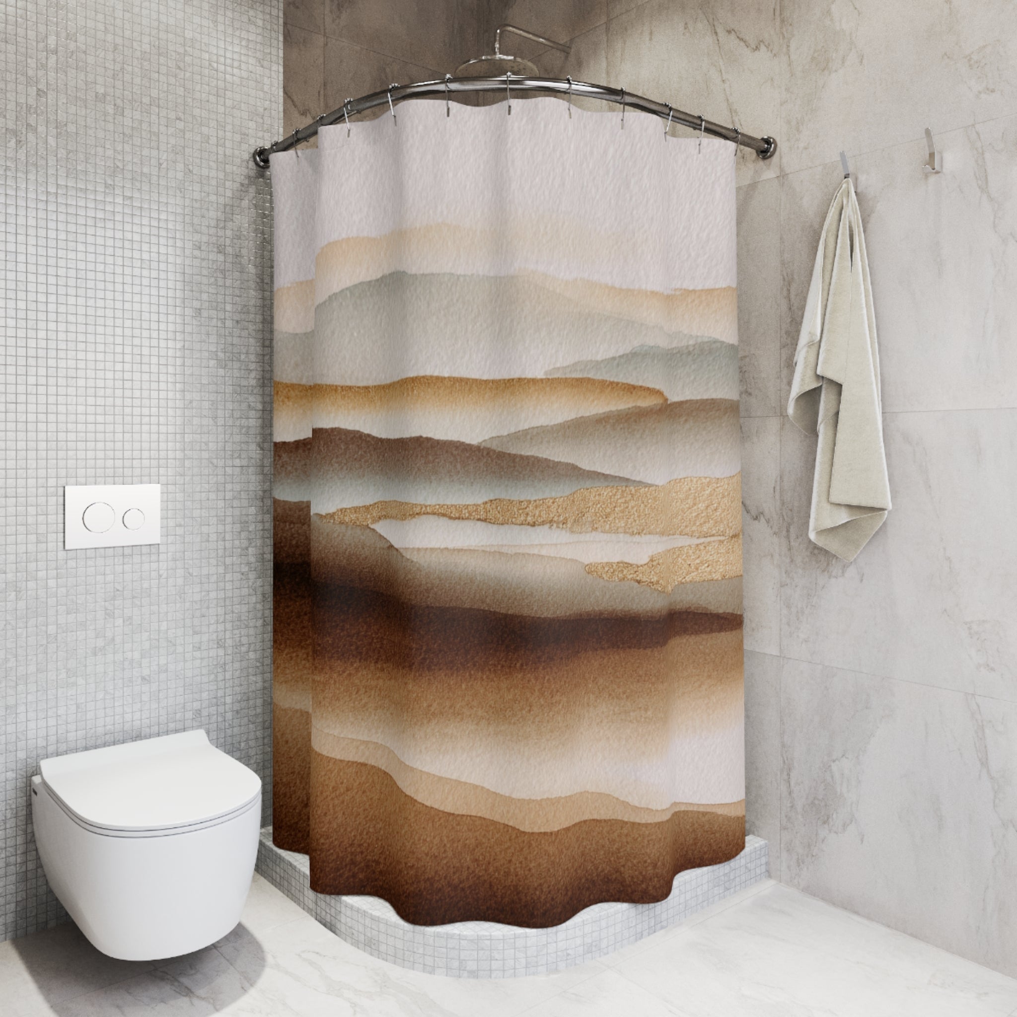 Landscape Shower Curtain | Nature Brown Beige Abstract Art