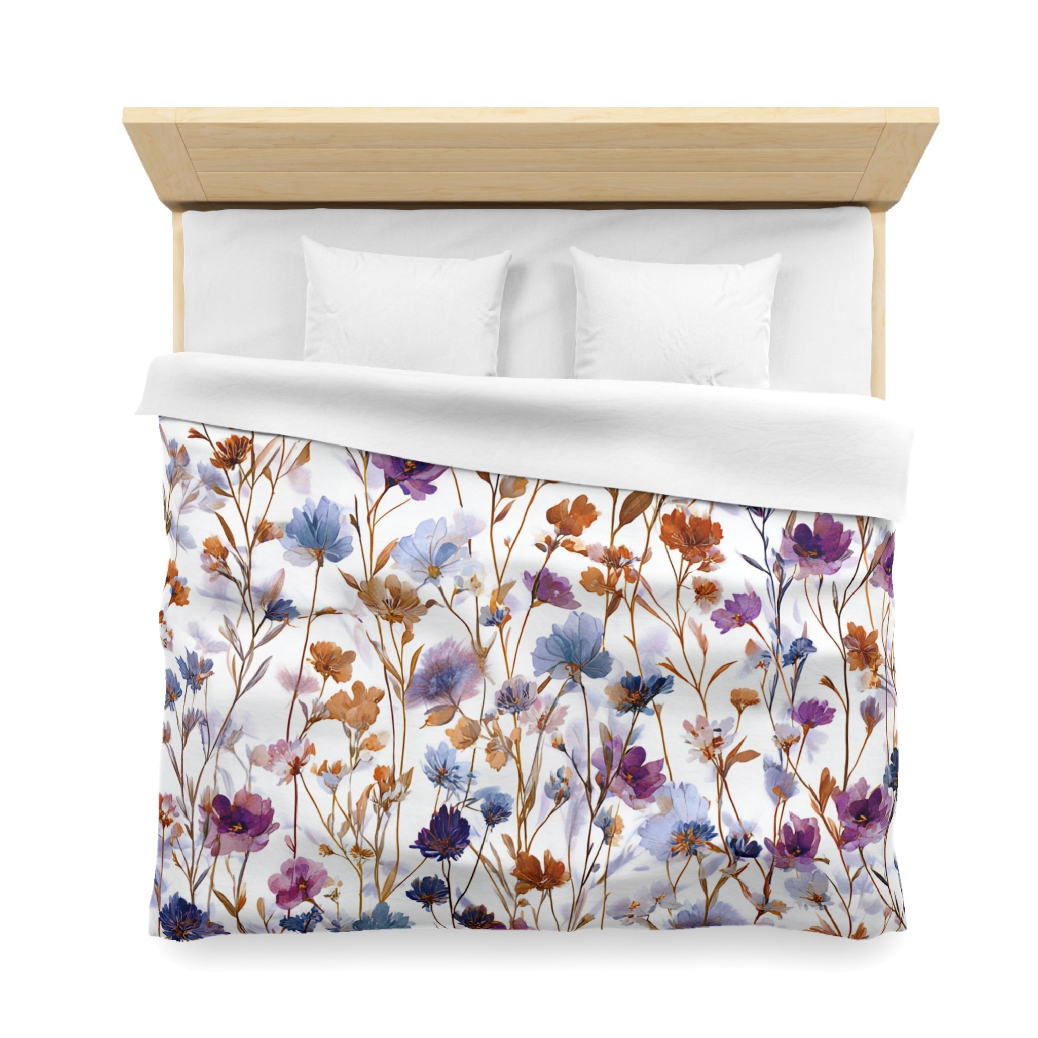 Floral Modern Duvet, Pillow Cover | White Purple Bedroom Decor
