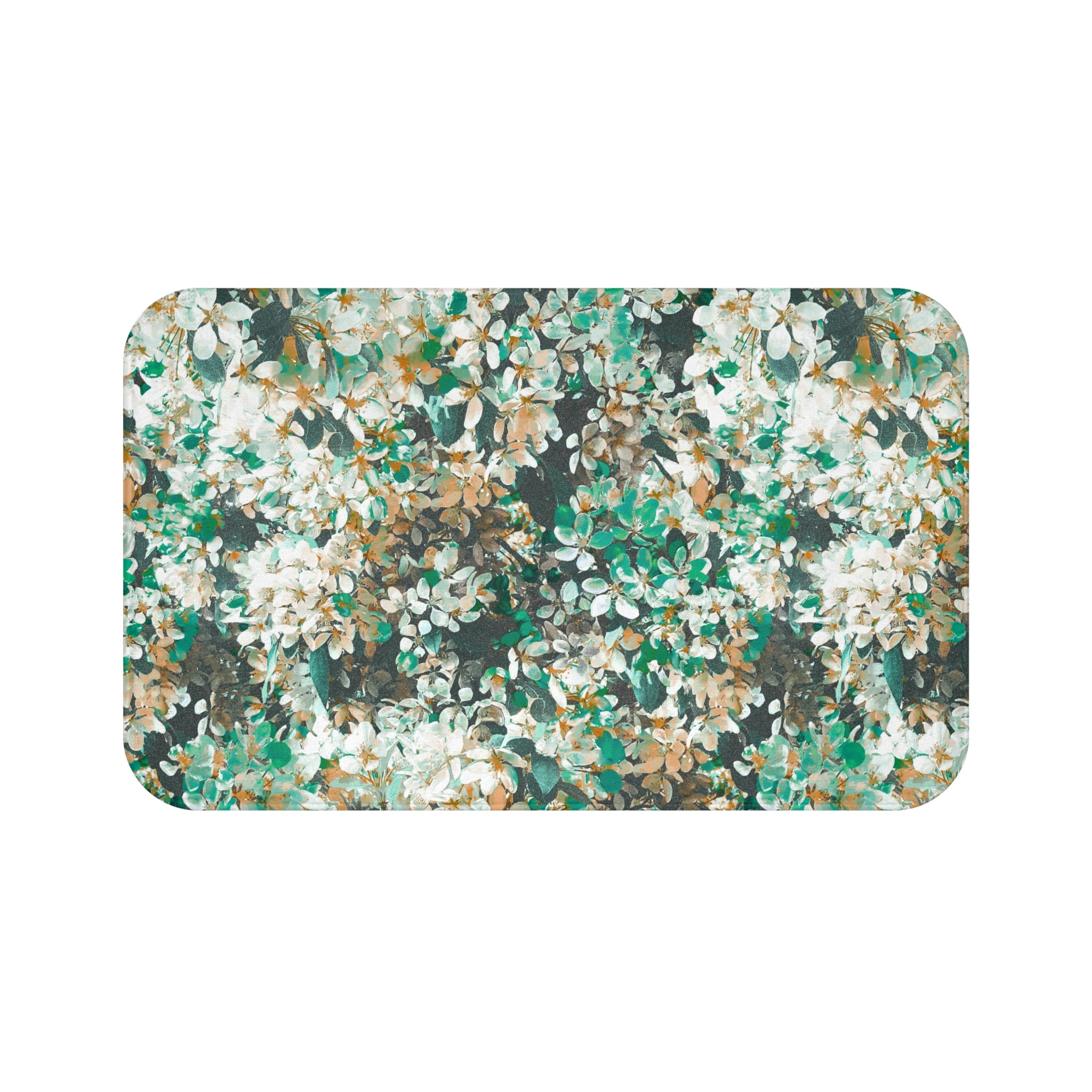 Floral Bath Mat | Green Beige White Kitchen Mat