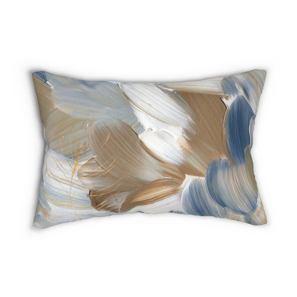 Abstract Lumbar Pillow | Brown Beige, Blue, White Paint Print