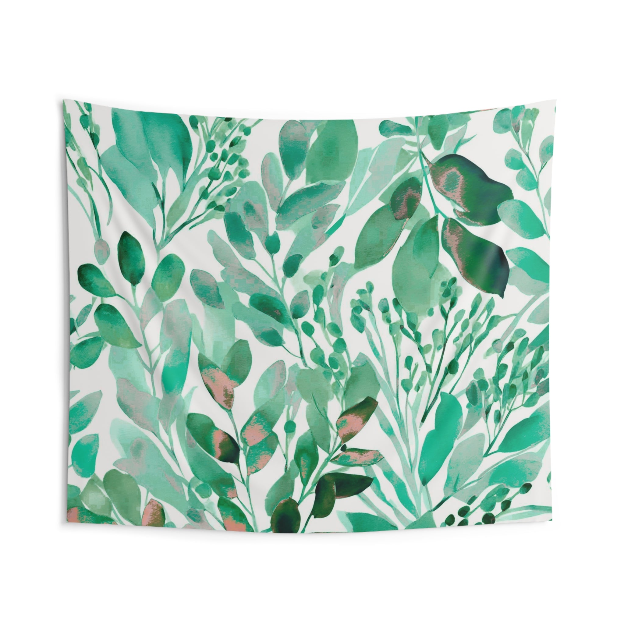 Abstract Floral Wall Hanging Fabric Tapestry; Green White Watercolor