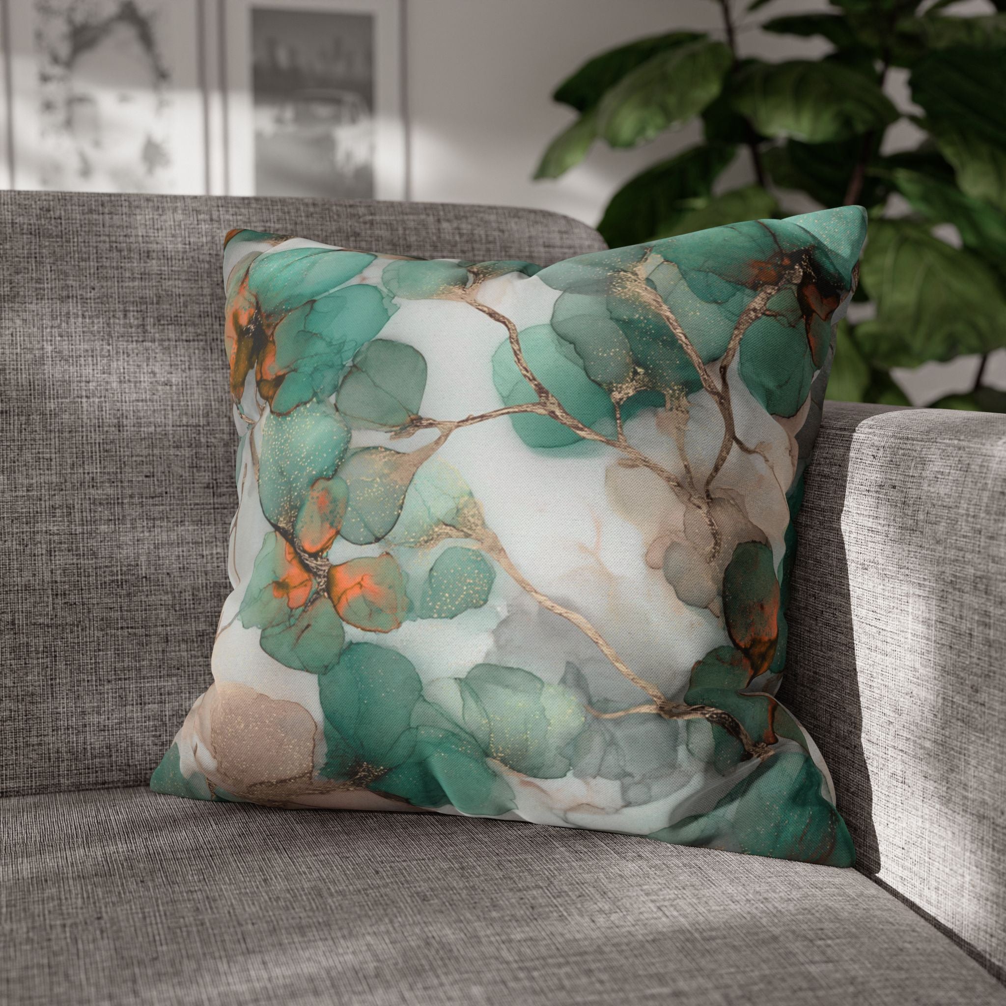 Floral Pillow Cover | Mint Green, Beige Watercolor Pillowcase