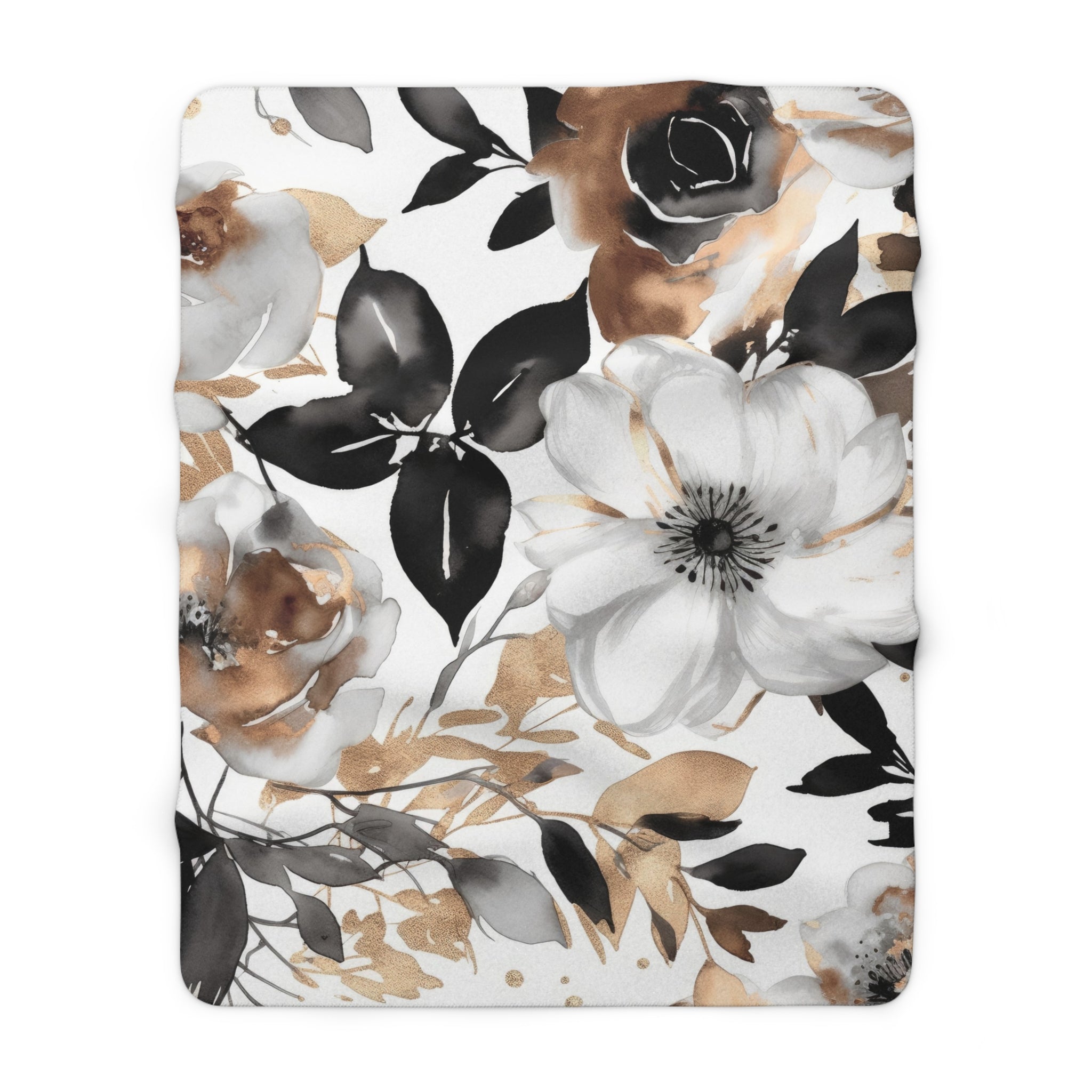 Abstract Floral Throw Blanket | Black White Beige Watercolor