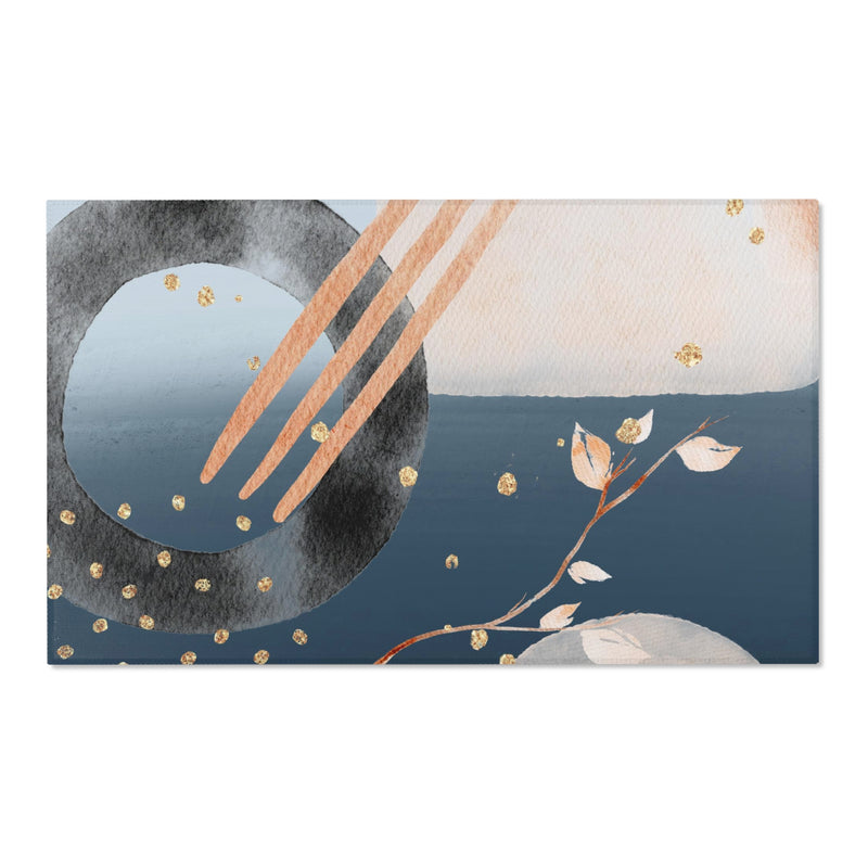 Abstract Floral Area Rug | Navy beige Gray Ombre