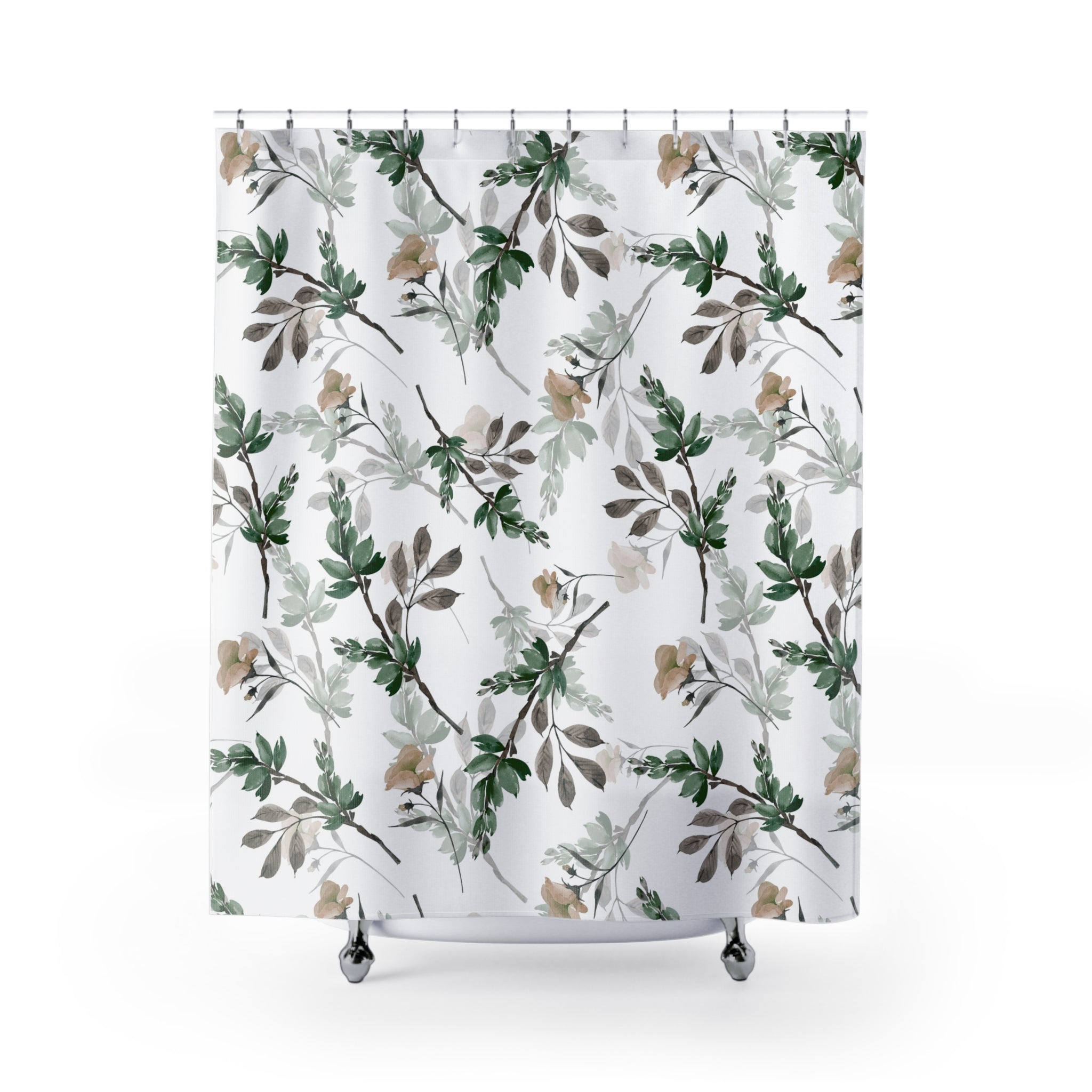Floral Shower Curtain | Sage Green, White Bathroom Decor