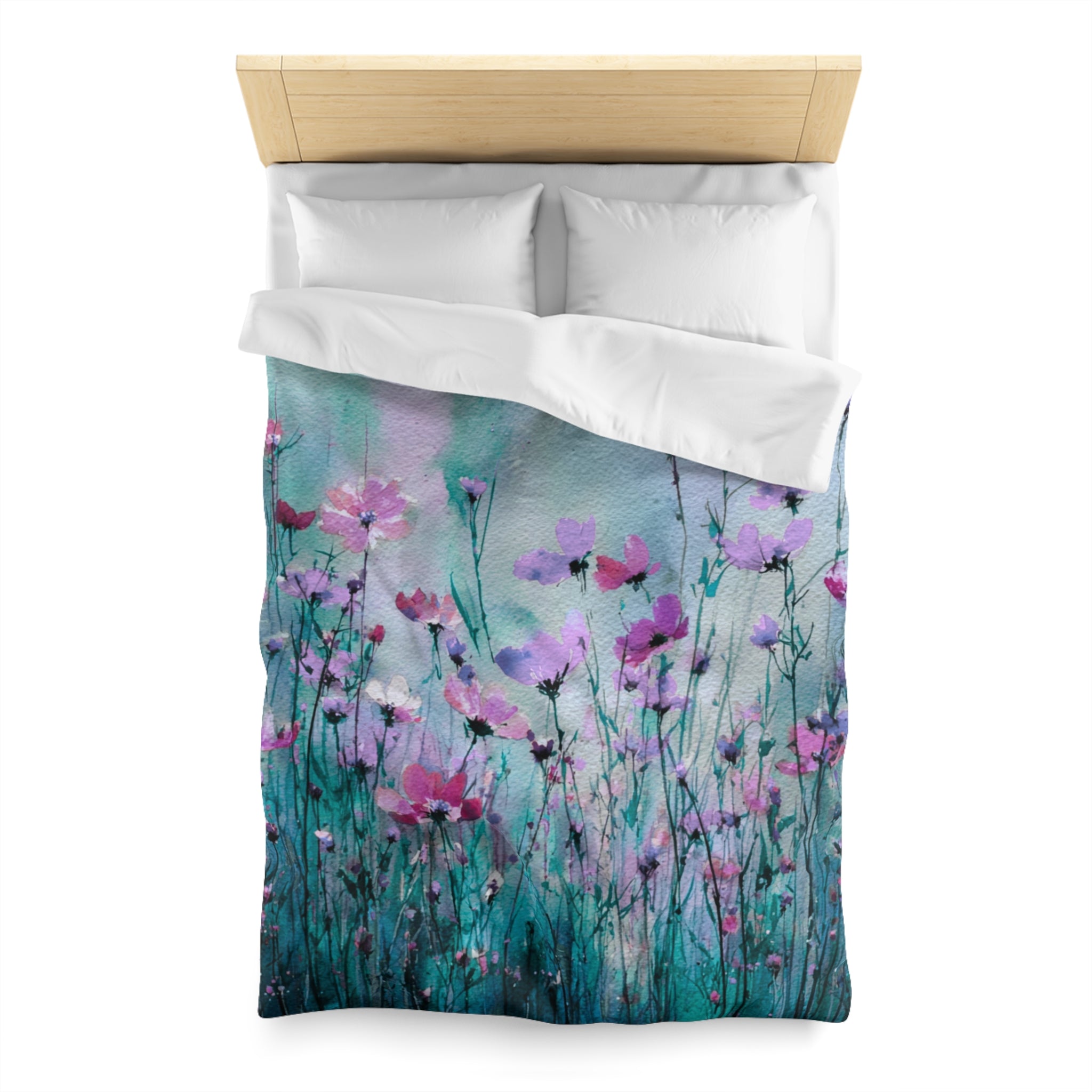 Floral Duvet, Pillow Cover | Teal Blue Bedroom Decor