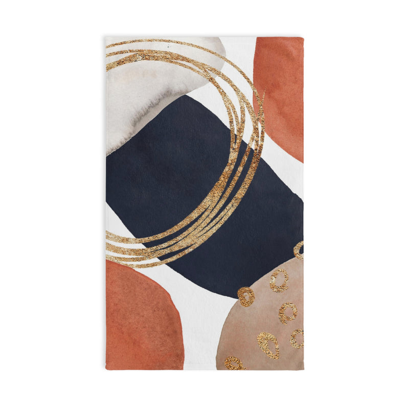 Abstract Kitchen, Bath Hand Towel | Navy Blue, Burnt Orange, Gold