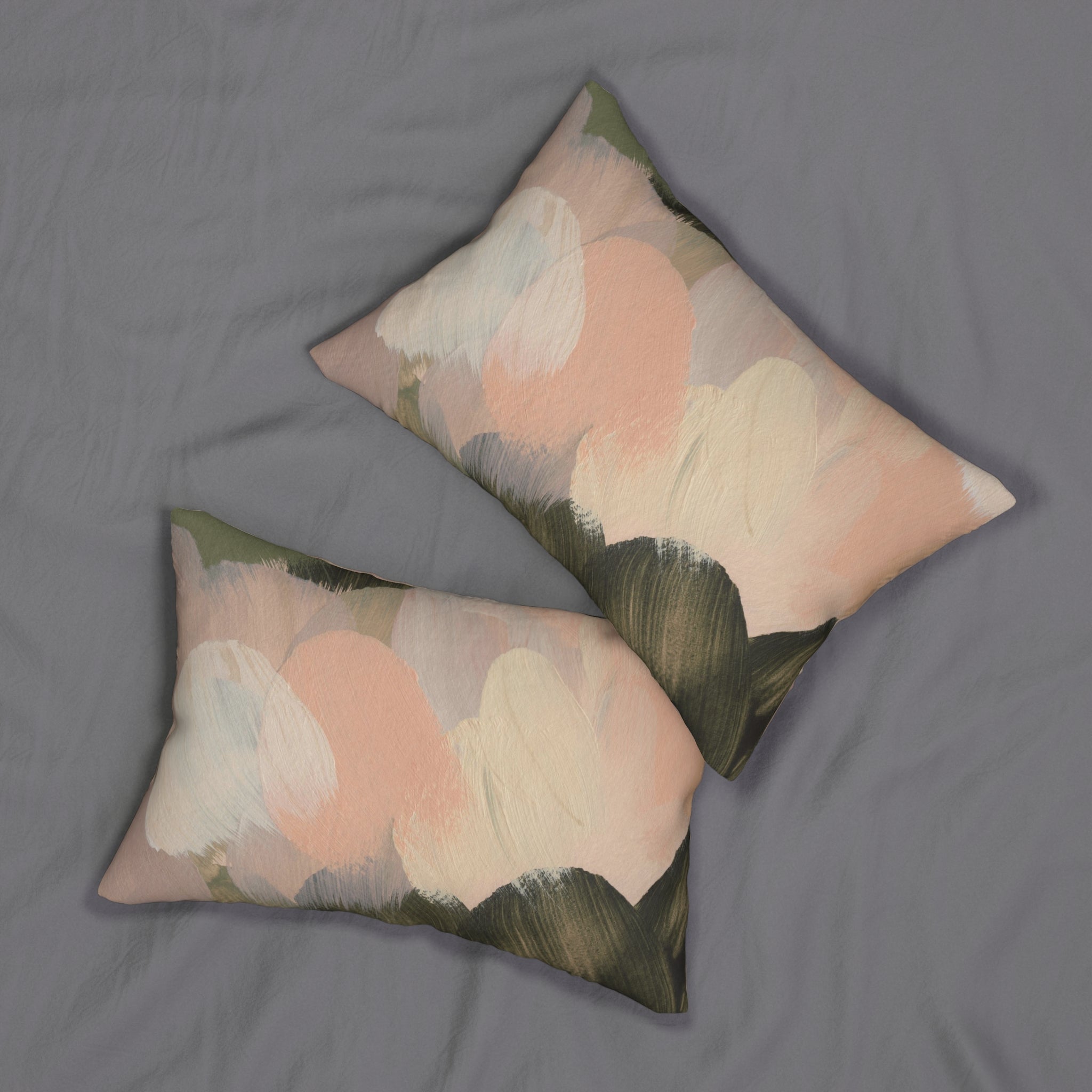 Abstract Lumbar Pillow | Blush, Dark Olive Green