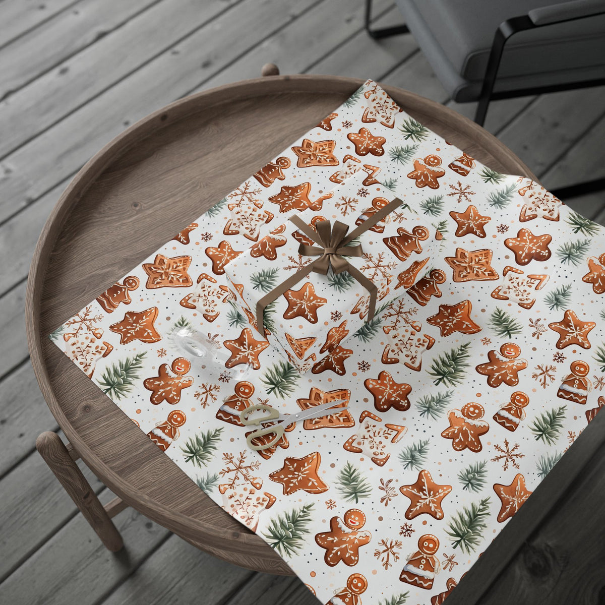 Gingerbread Cookie Snowflake Christmas Wrapping Paper, Gift Wrap