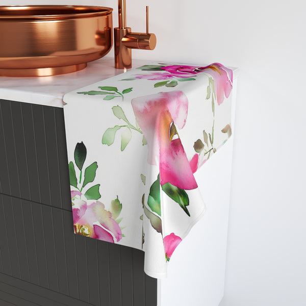 Kitchen, Bath Hand Towel | Floral Pink, White Green Towel