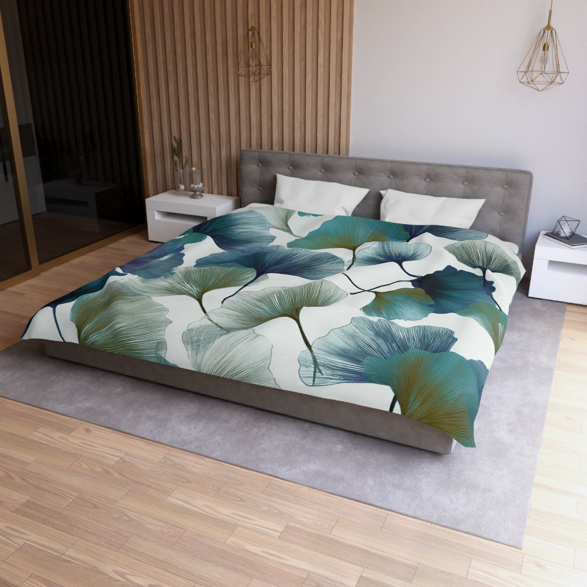 Floral Duvet, Pillow Cover | White Teal Bedroom Decor
