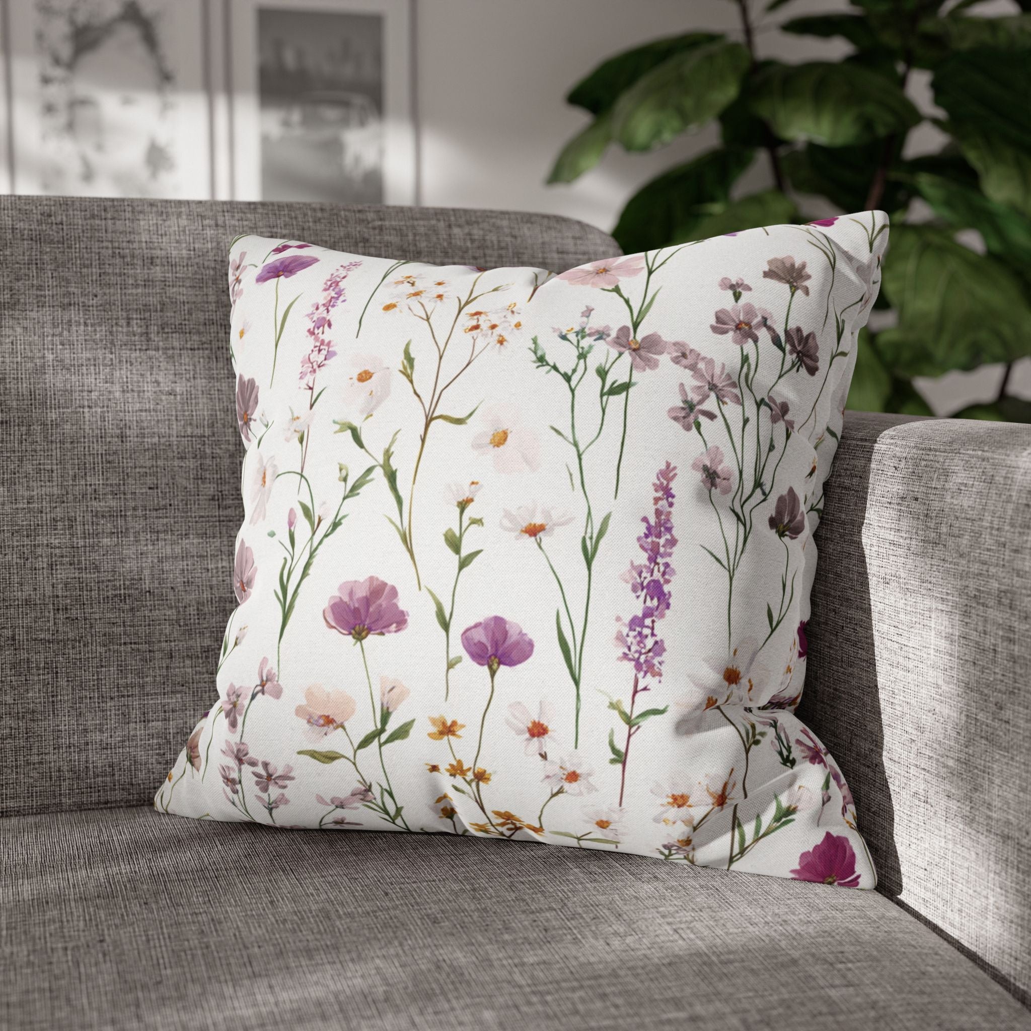 Floral Pillow Cover | Mauve Wildflowers Watercolor Pillowcase