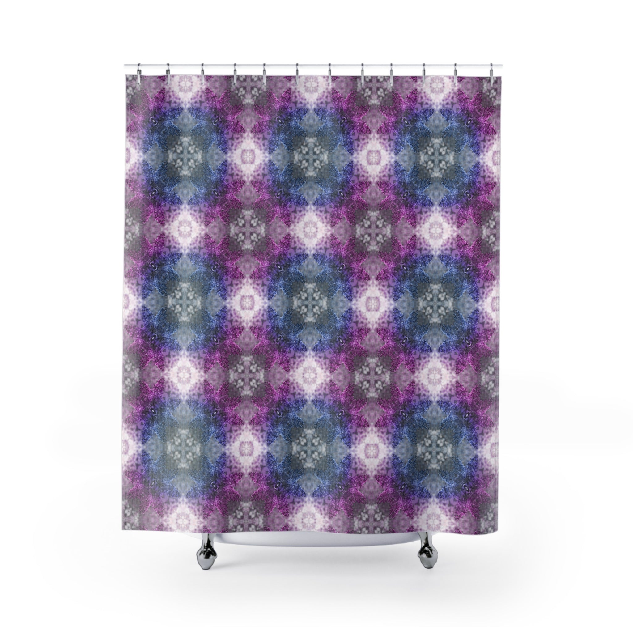 Abstract Shower Curtain | Purple & Blue Watercolor Kaleidoscope