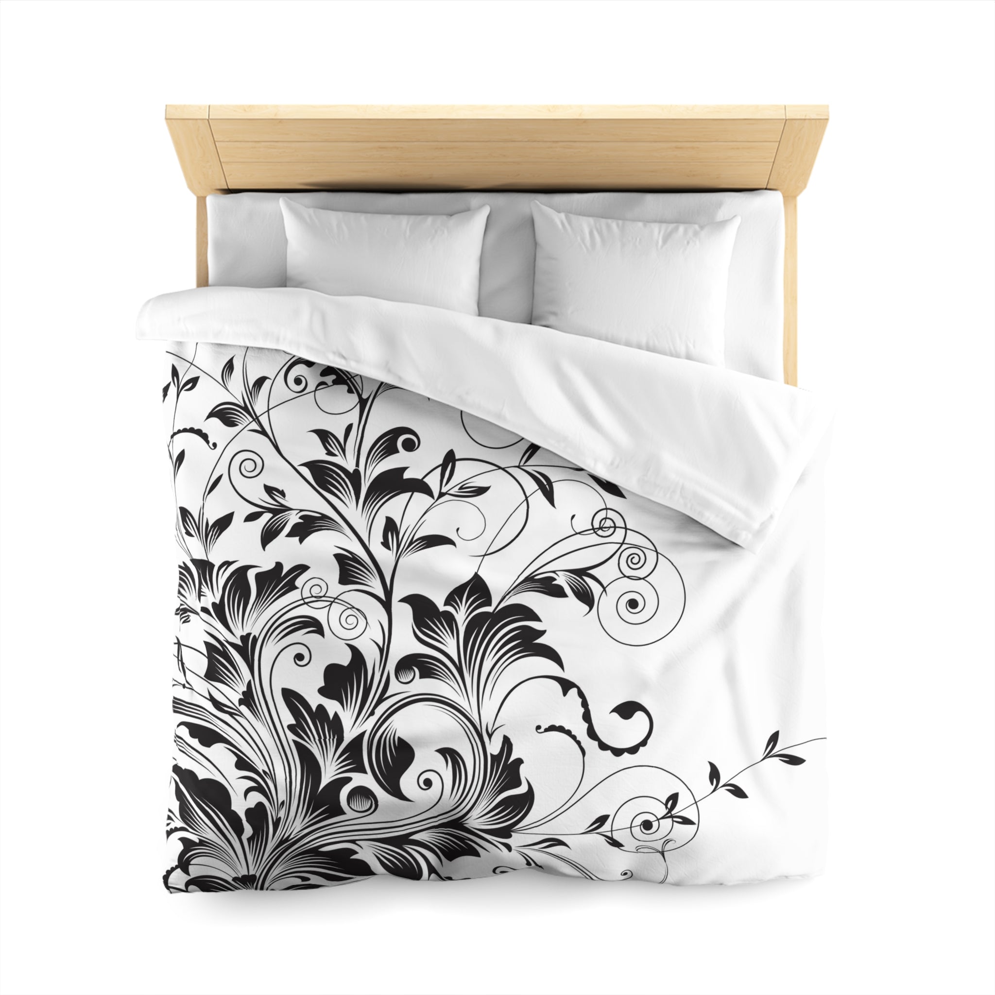 Black White Floral Duvet Cover | Minimalist Blanket Cover