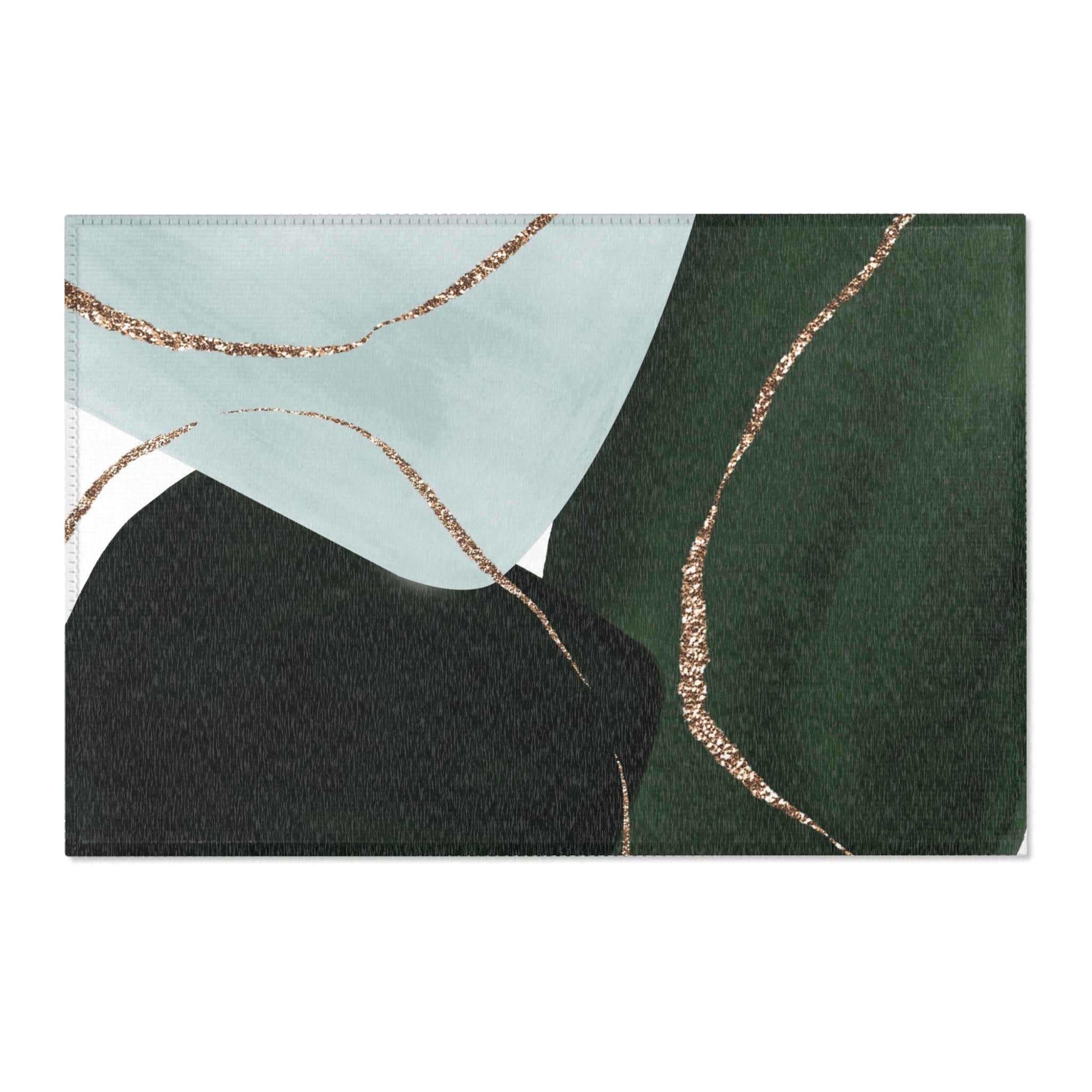 Abstract Area Rug | Modern Rug, Dark Green, Light Blue