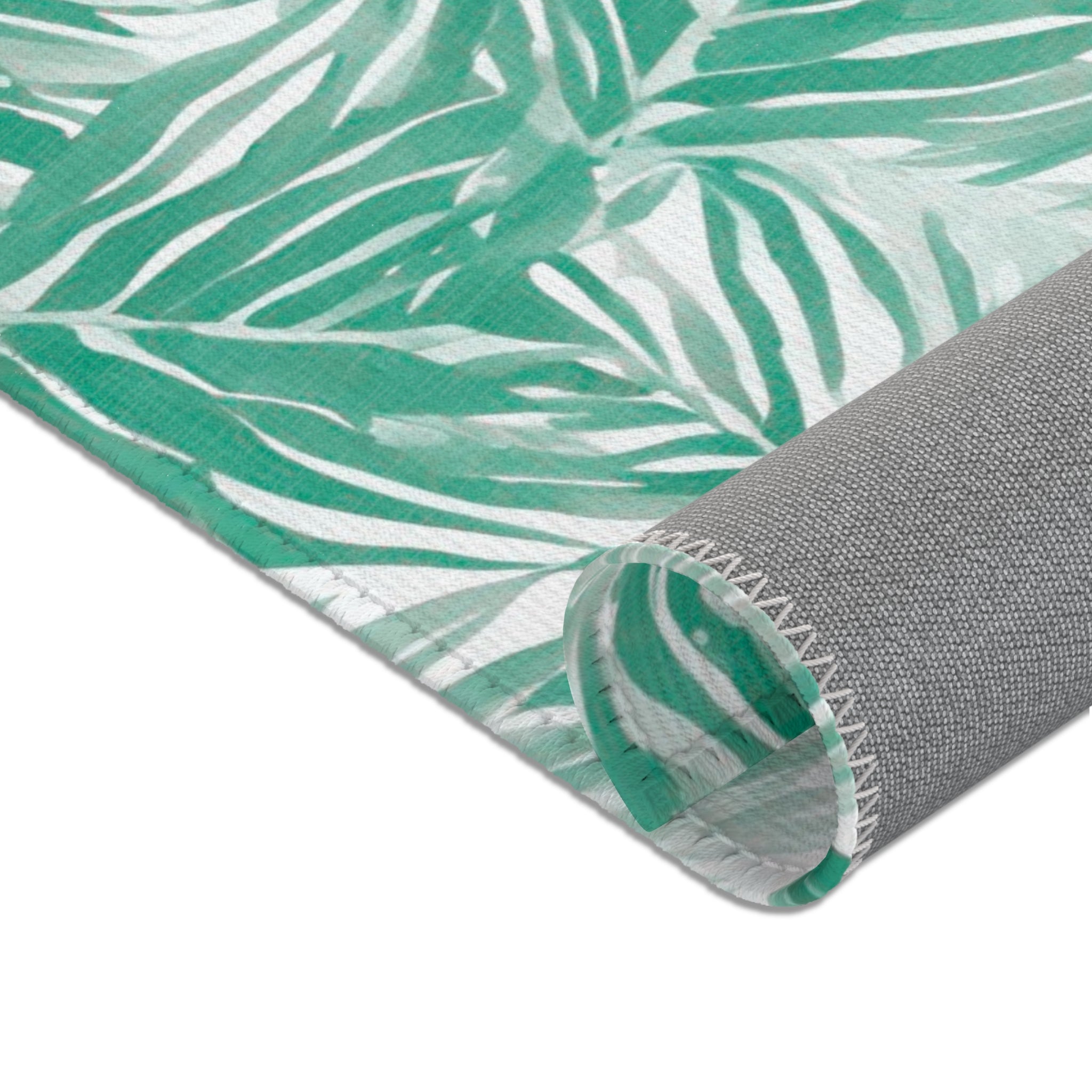 Floral Area Rug | Green White Leaves Watercolor Rug