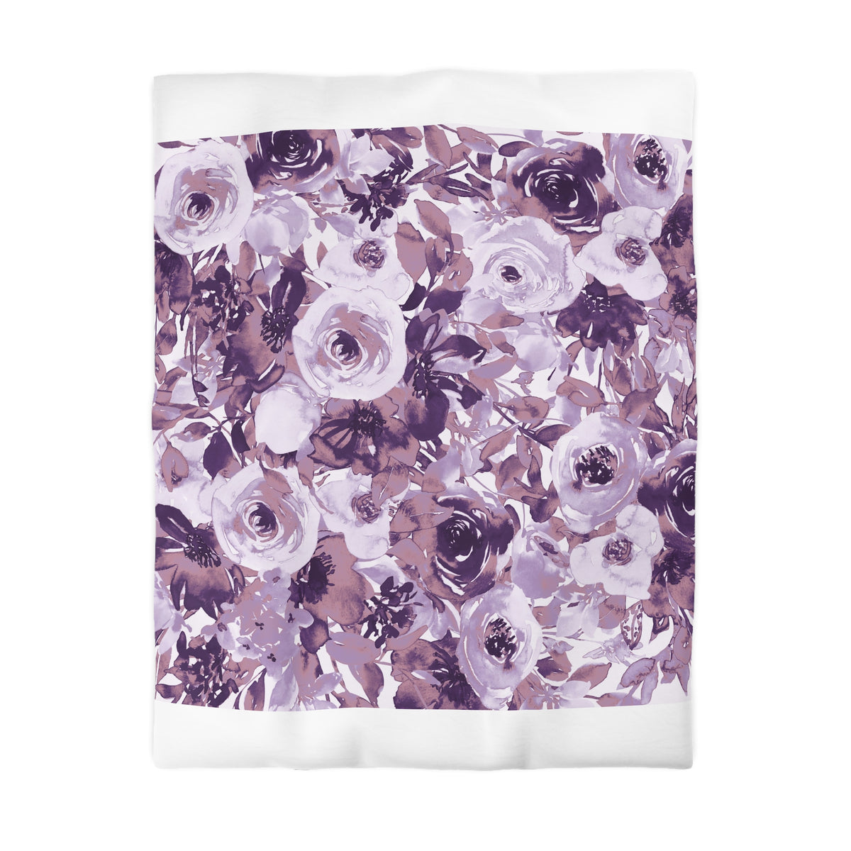 a square-shaped floral pattern with various shades of purple and white flowers and leaves.