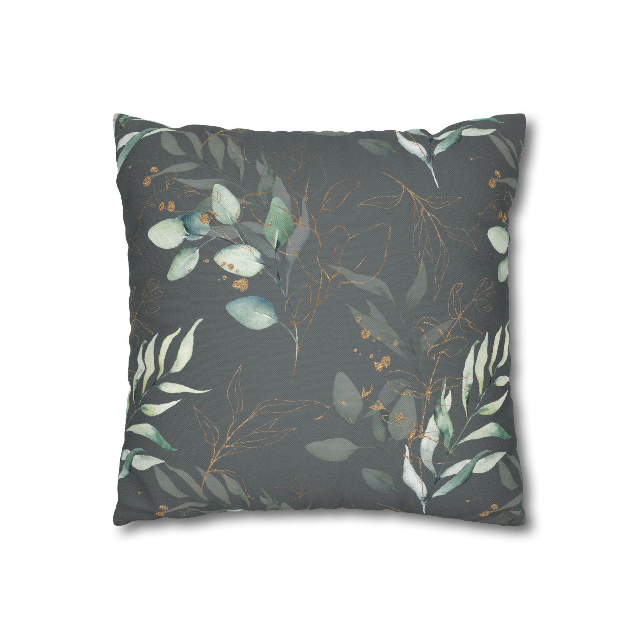 Floral Pillow Cover | Dark Grey Sage Green Monstera Tropical Leaves