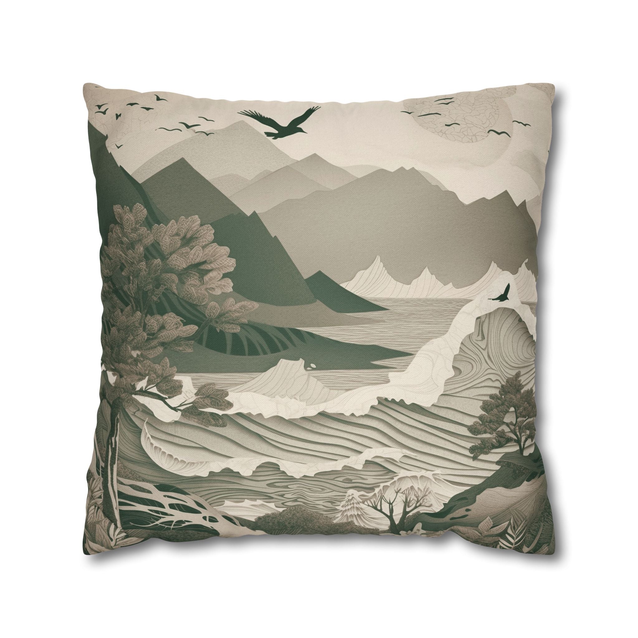Landscape Throw Pillow Cover, Nature Modern Organic Decor Cushion