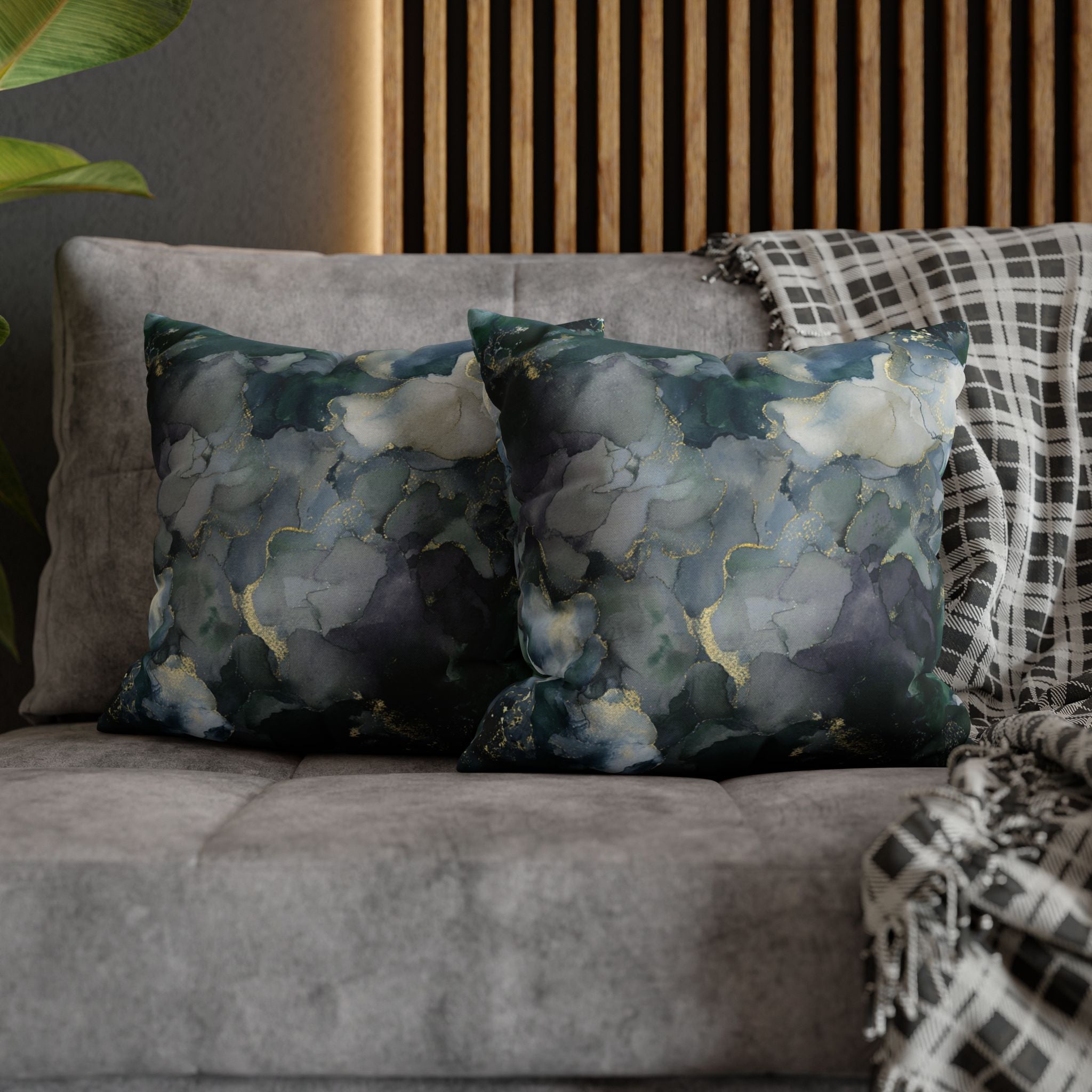 Abstract Floral Throw Pillow Cover | Green Blue Watercolor
