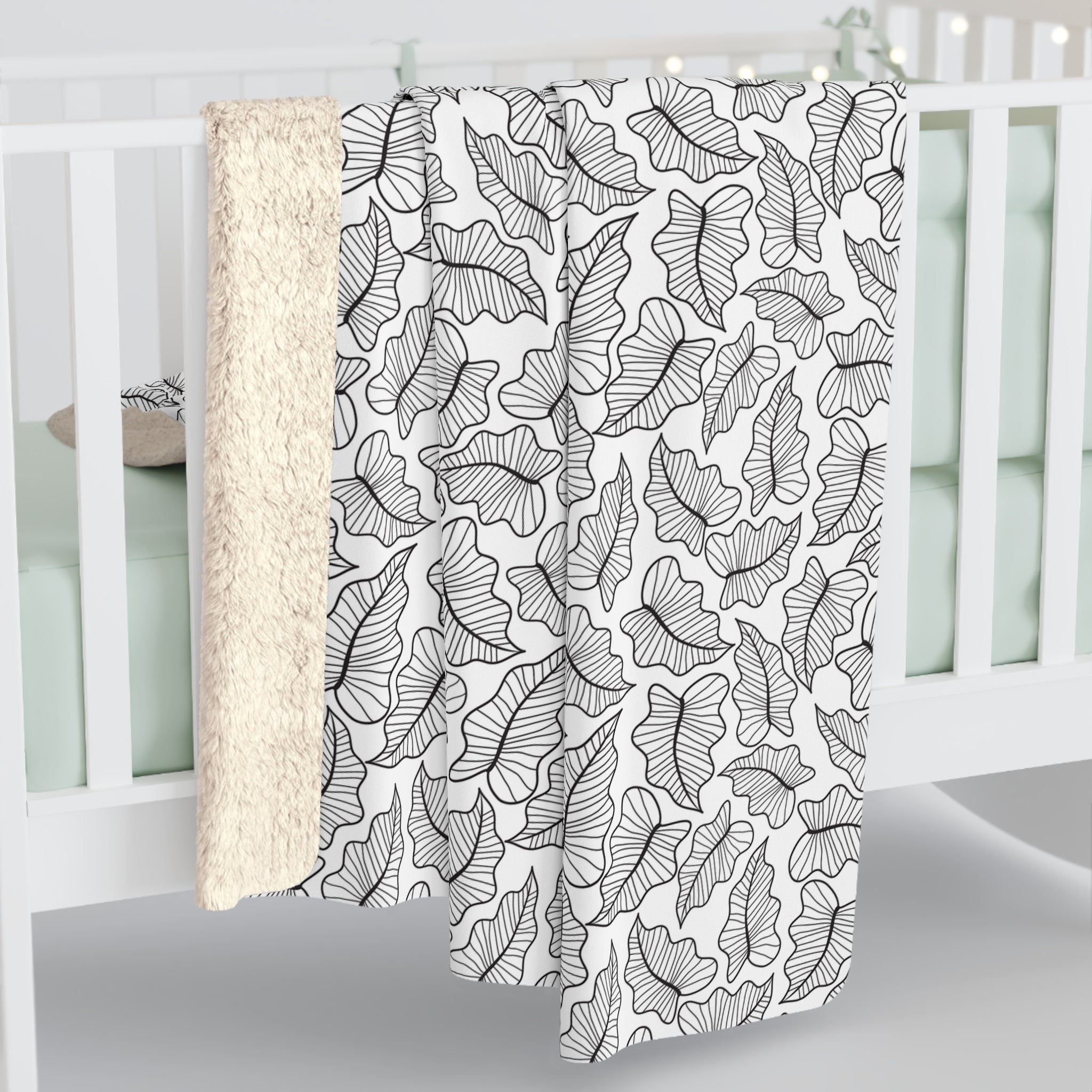 Abstract Floral Throw Blanket | Black White Leaves Watercolor