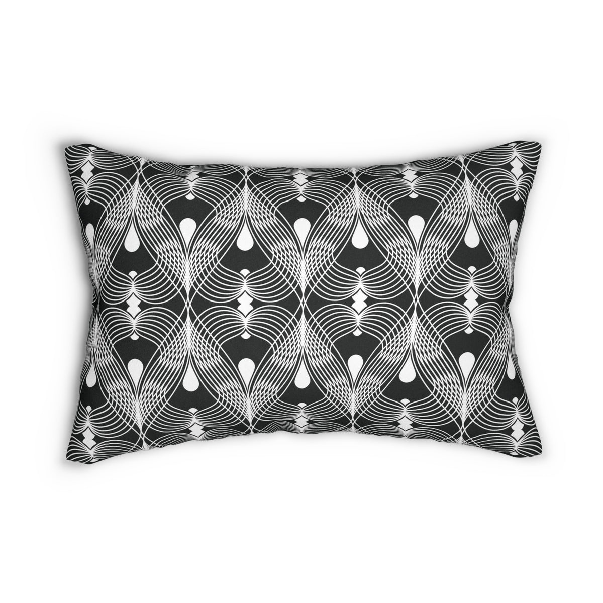 Black White Deco Fan Lumbar Pillow 14x20, Art Deco Accent Pillow
