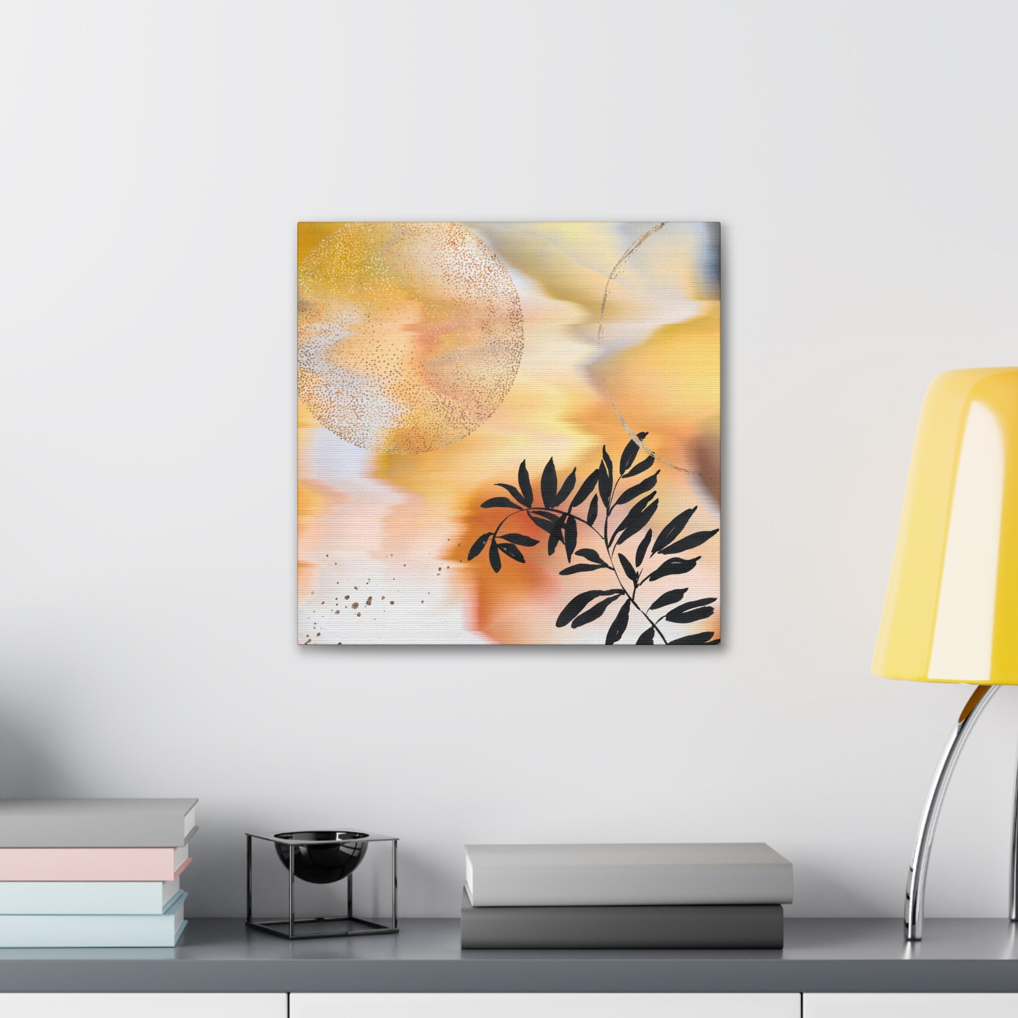 Abstract Canvas Wall Art | Yellow Orange Black Ombre Floral