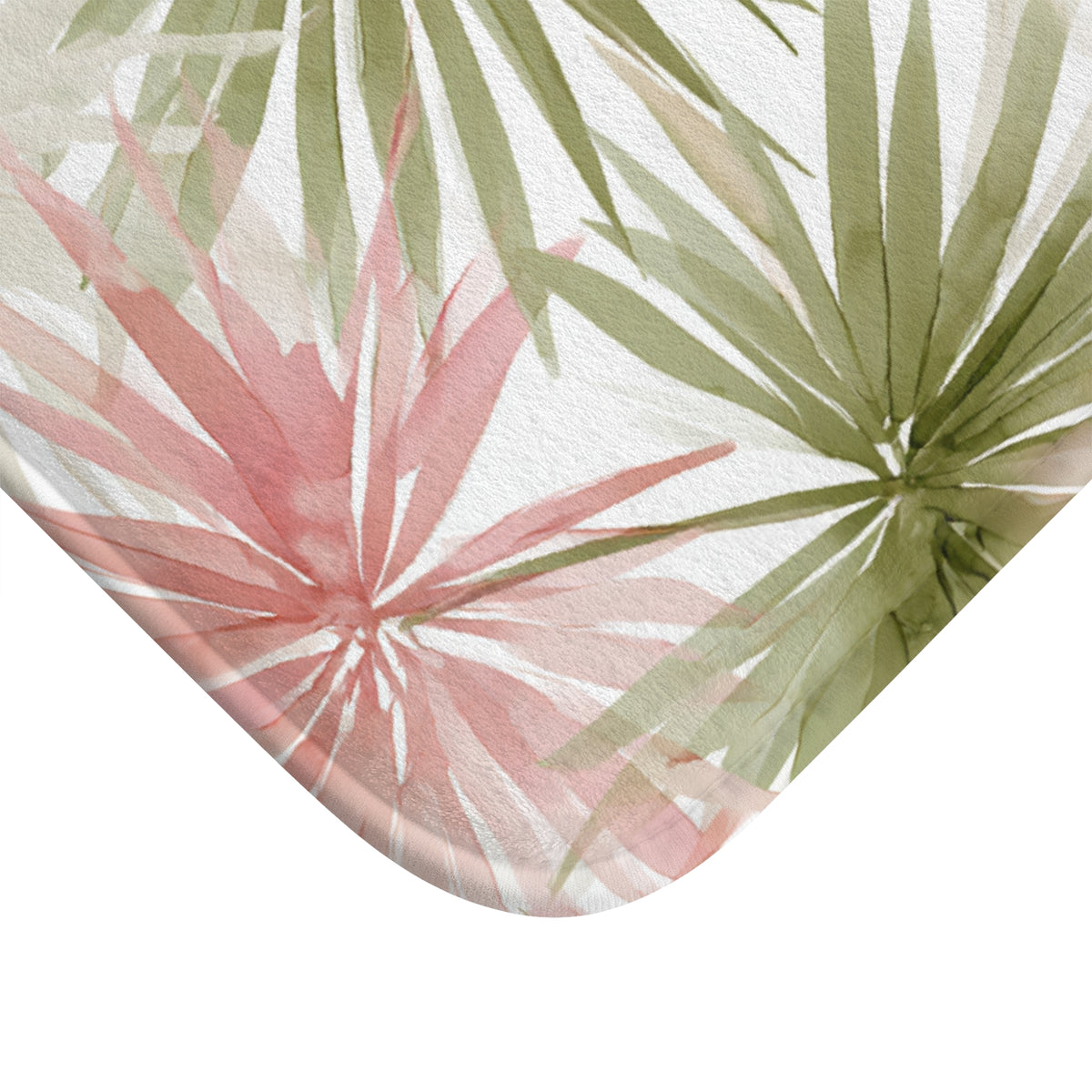 a close-up view of a decorative pattern with pink and green leaves or flowers, creating a visually appealing and vibrant design.