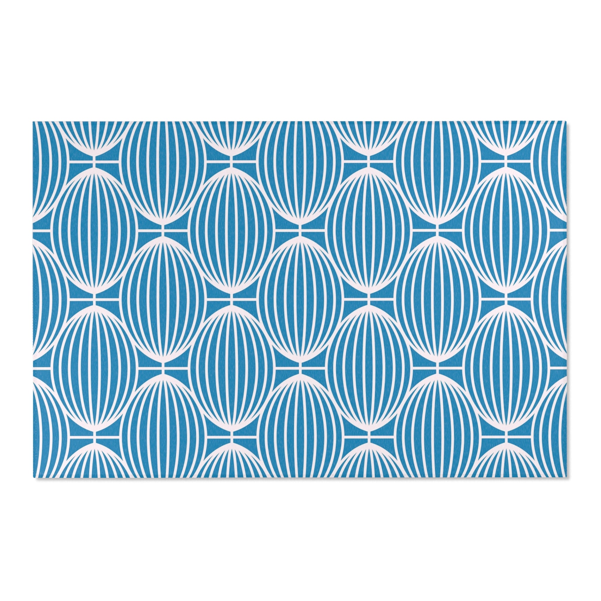 Art Deco Boho Area Rug | Blue White Geometric Minimalist