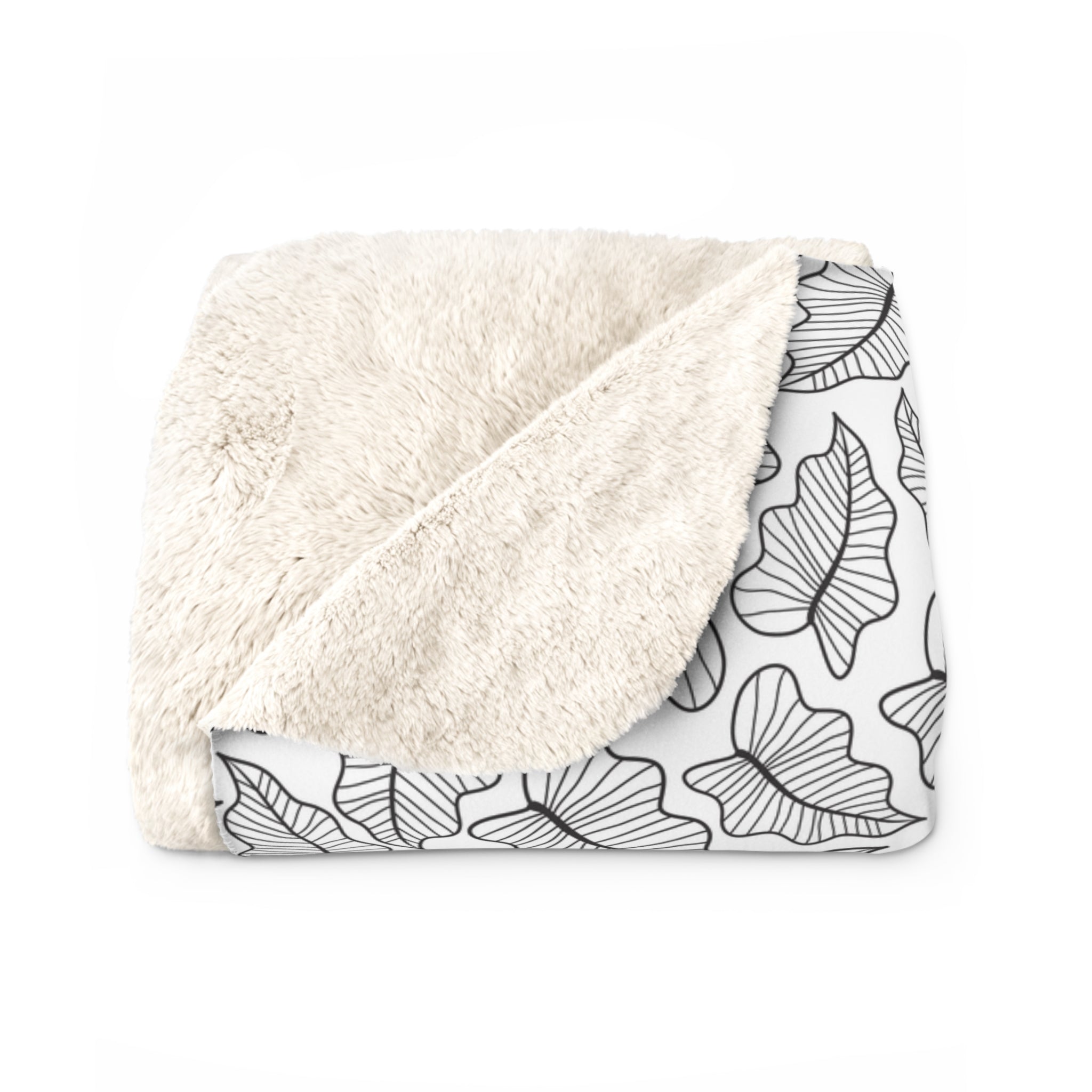 Abstract Floral Throw Blanket | Black White Leaves Watercolor