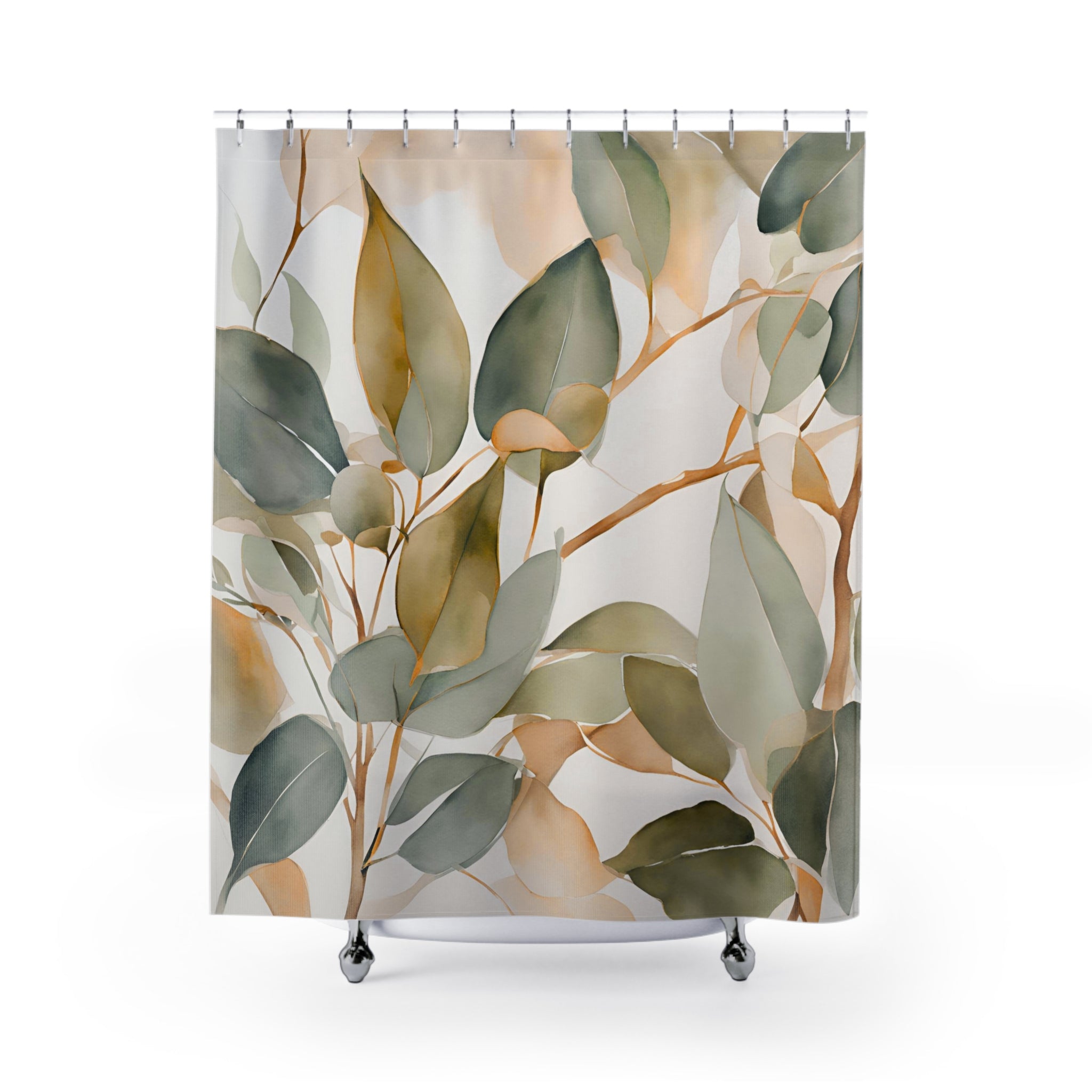 Floral Shower Curtain | Sage Green Beige Leaves