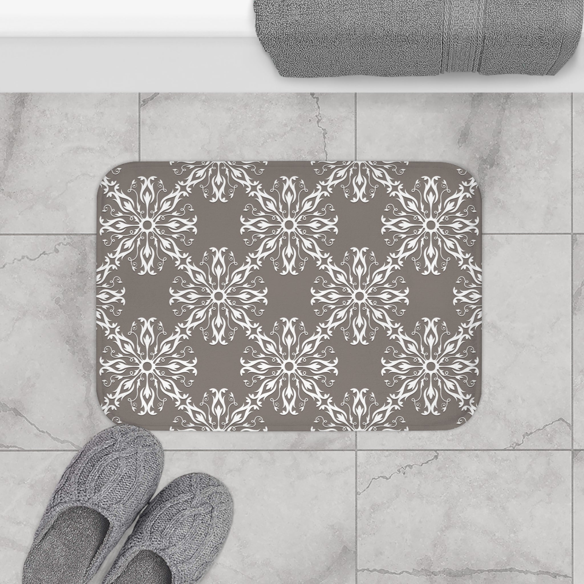 Retro Bath, Kitchen Mat | Vintage Art Deco, Nouveau Grey White