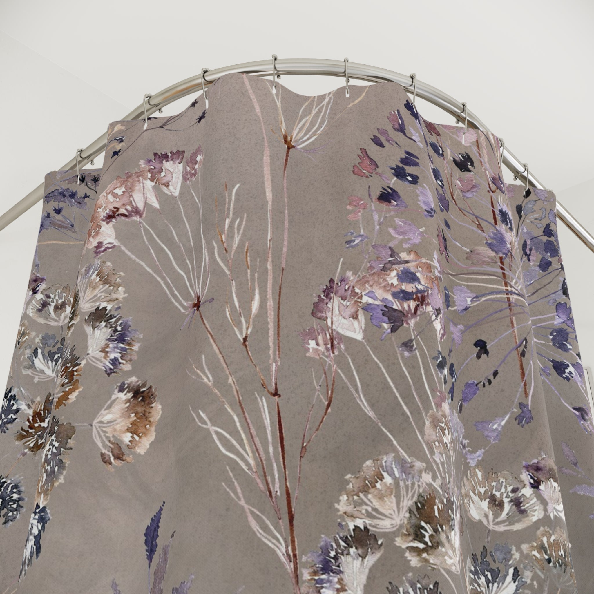 Boho Shower Curtain | Taupe, Purple Wild Floral