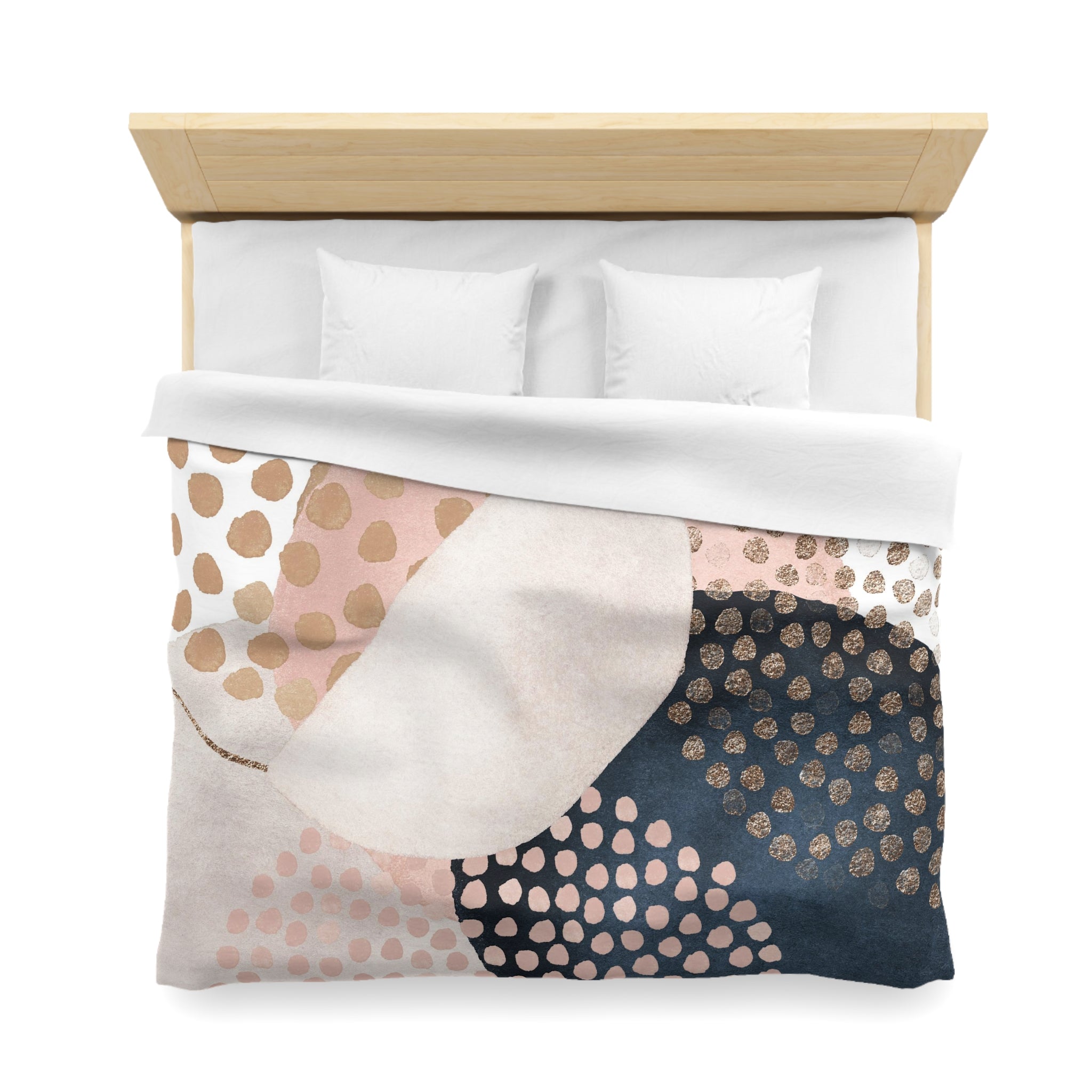 Abstract Duvet Cover | Navy Blue, Blush Pink Beige Watercolor, Gold