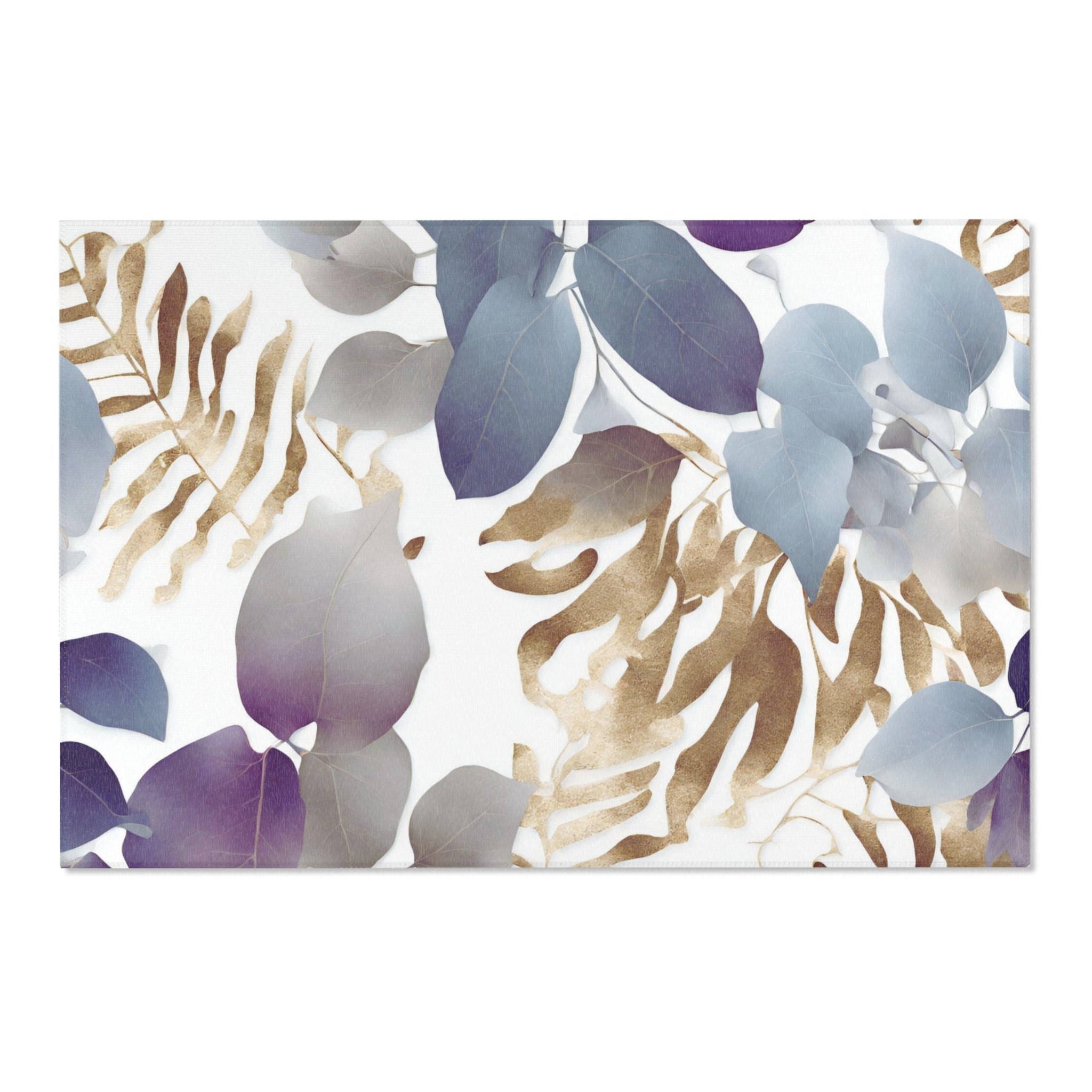 Floral Area Rug | Tropical Eucalyptus Leaves, Blue Purple White