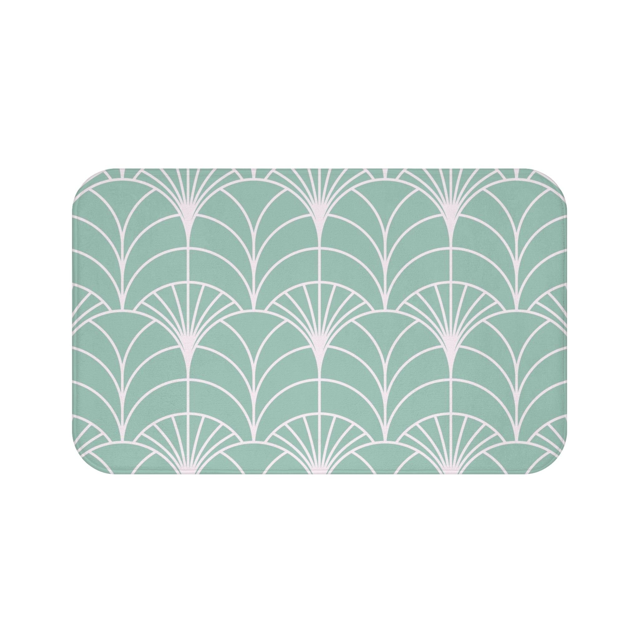 Boho Bath, Kitchen Mat |  Art Deco Mint Green White